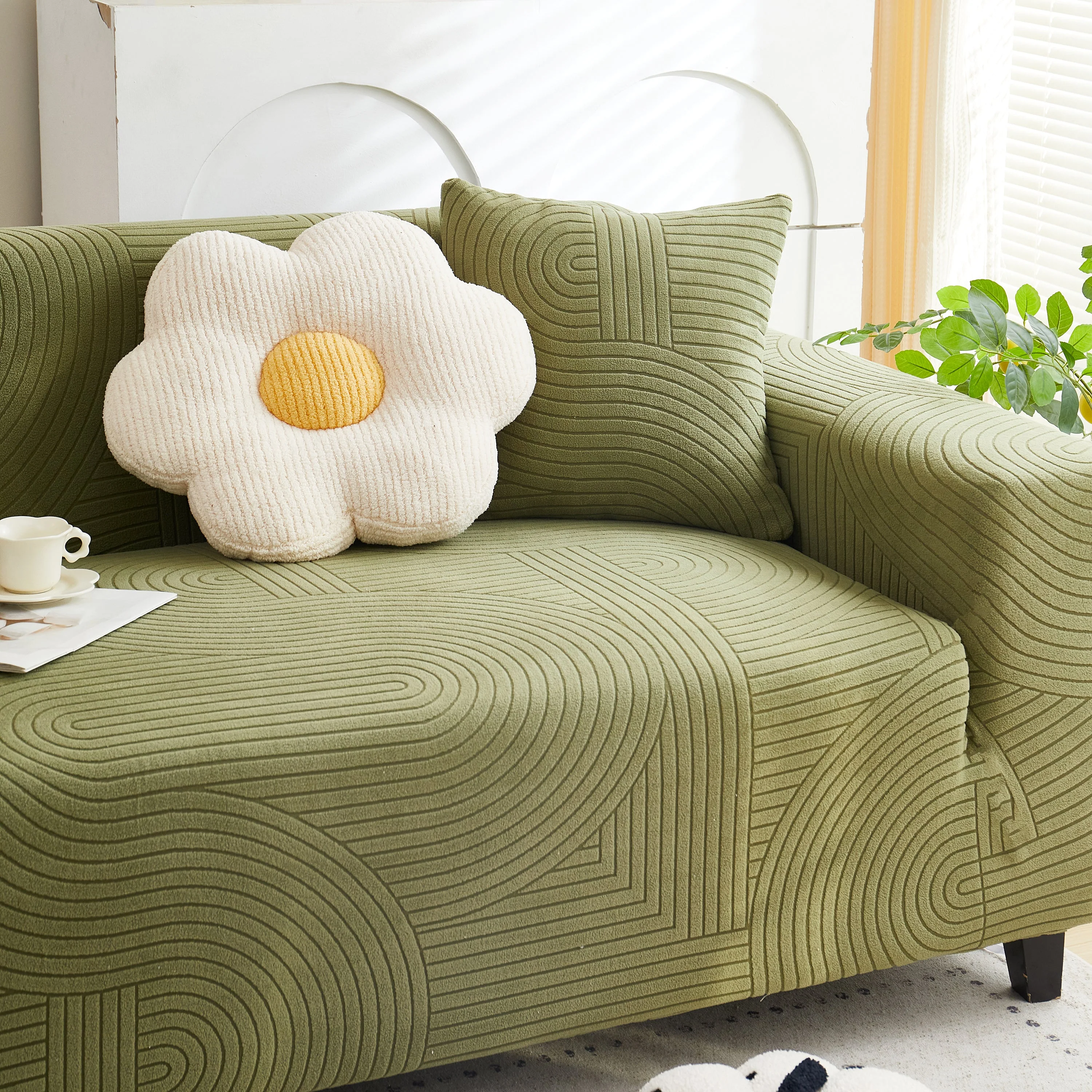 Fleece Stretch Sofa Slipcover Washable Soft Spandex Couch Cover Furniture Protector - Image 34