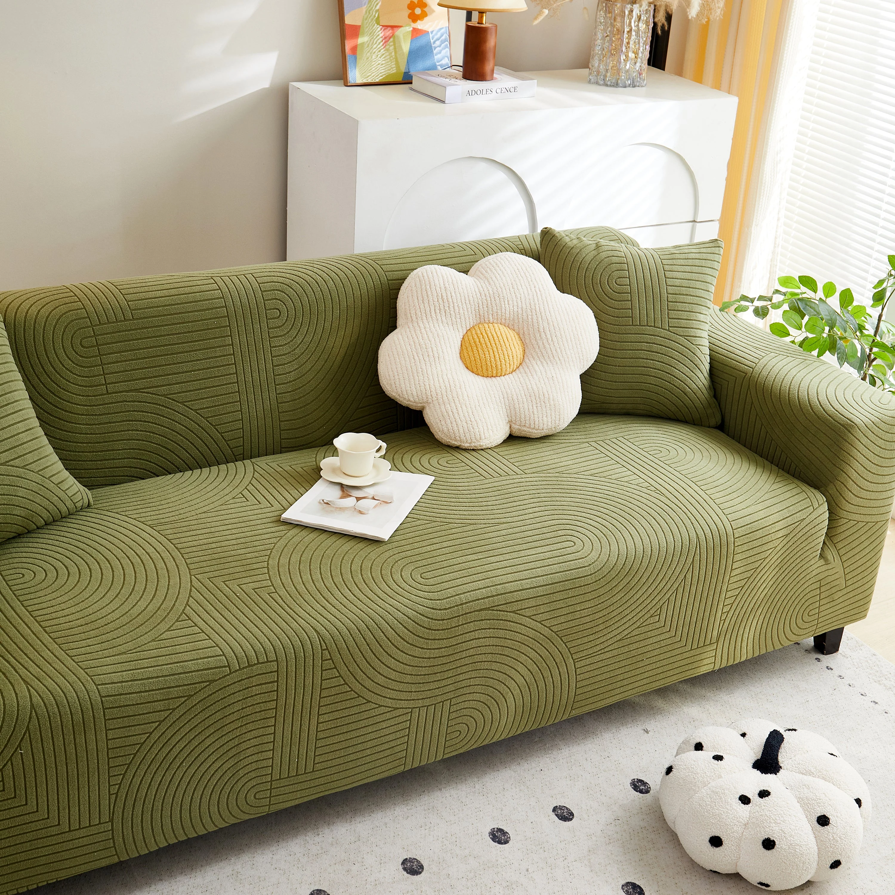 Fleece Stretch Sofa Slipcover Washable Soft Spandex Couch Cover Furniture Protector - Image 35