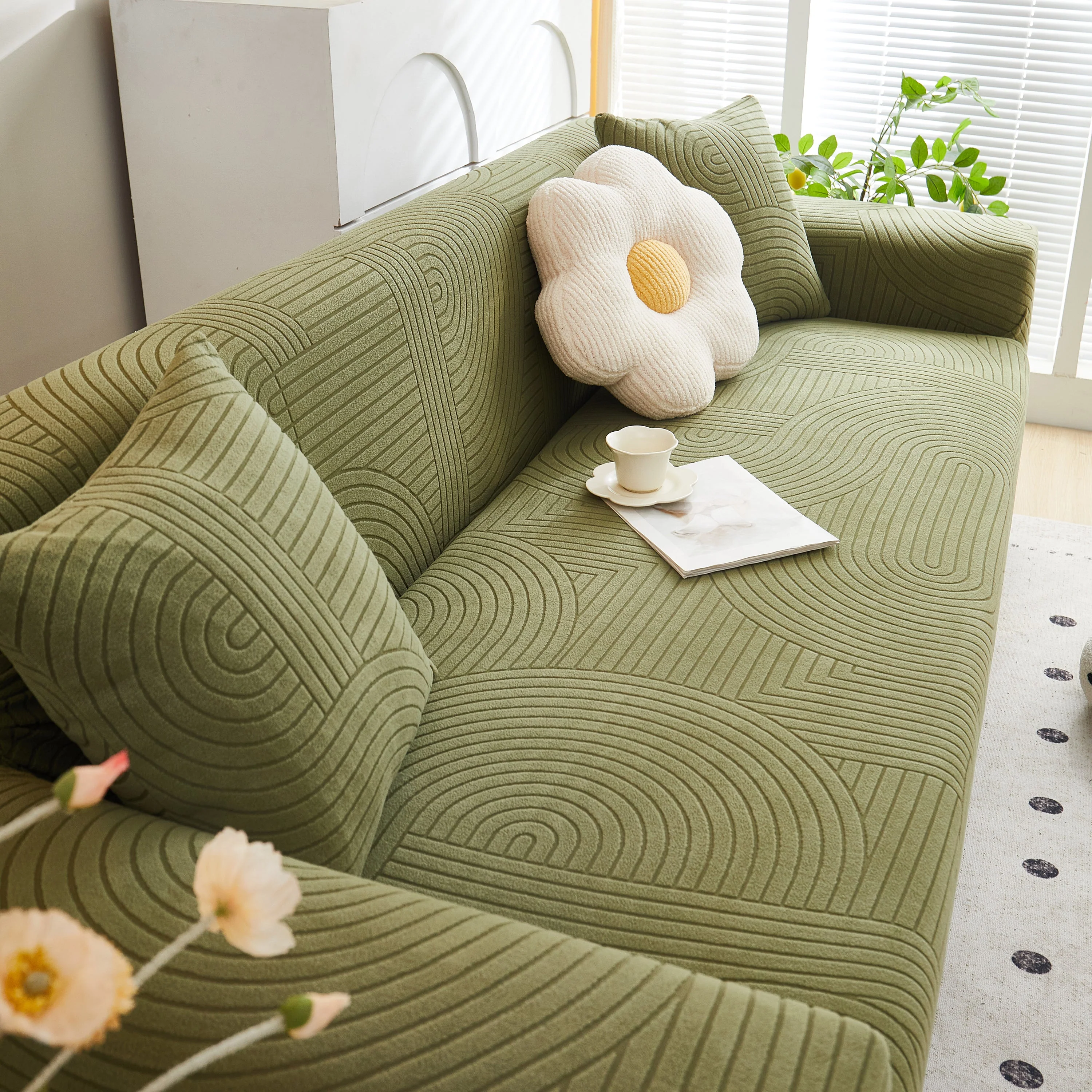 Fleece Stretch Sofa Slipcover Washable Soft Spandex Couch Cover Furniture Protector - Image 36