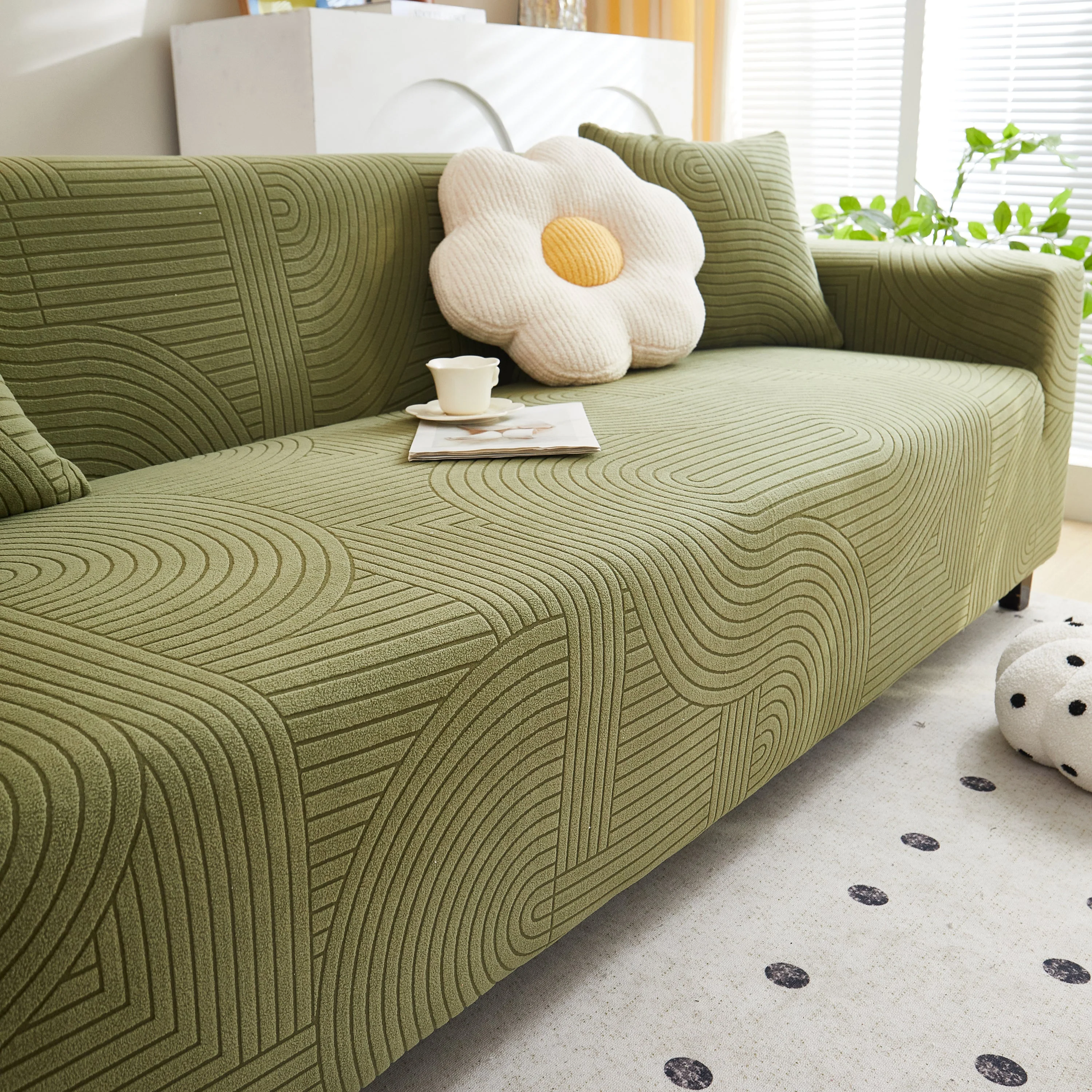 Fleece Stretch Sofa Slipcover Washable Soft Spandex Couch Cover Furniture Protector - Image 37