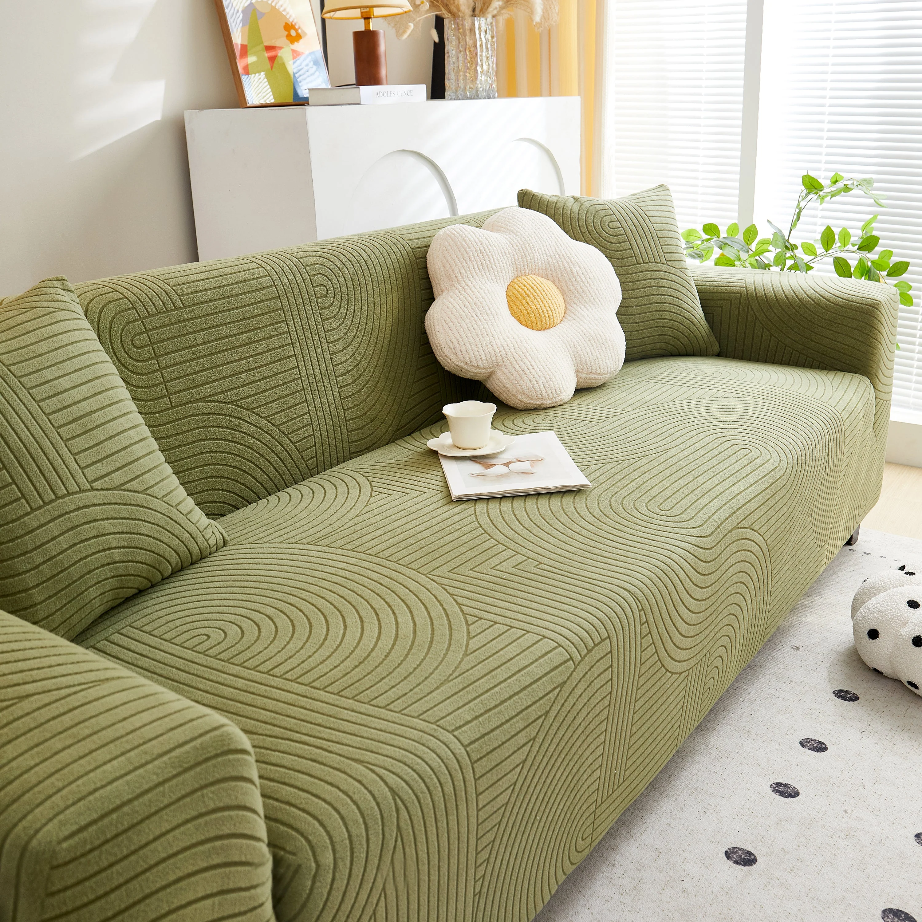 Fleece Stretch Sofa Slipcover Washable Soft Spandex Couch Cover Furniture Protector - Image 38