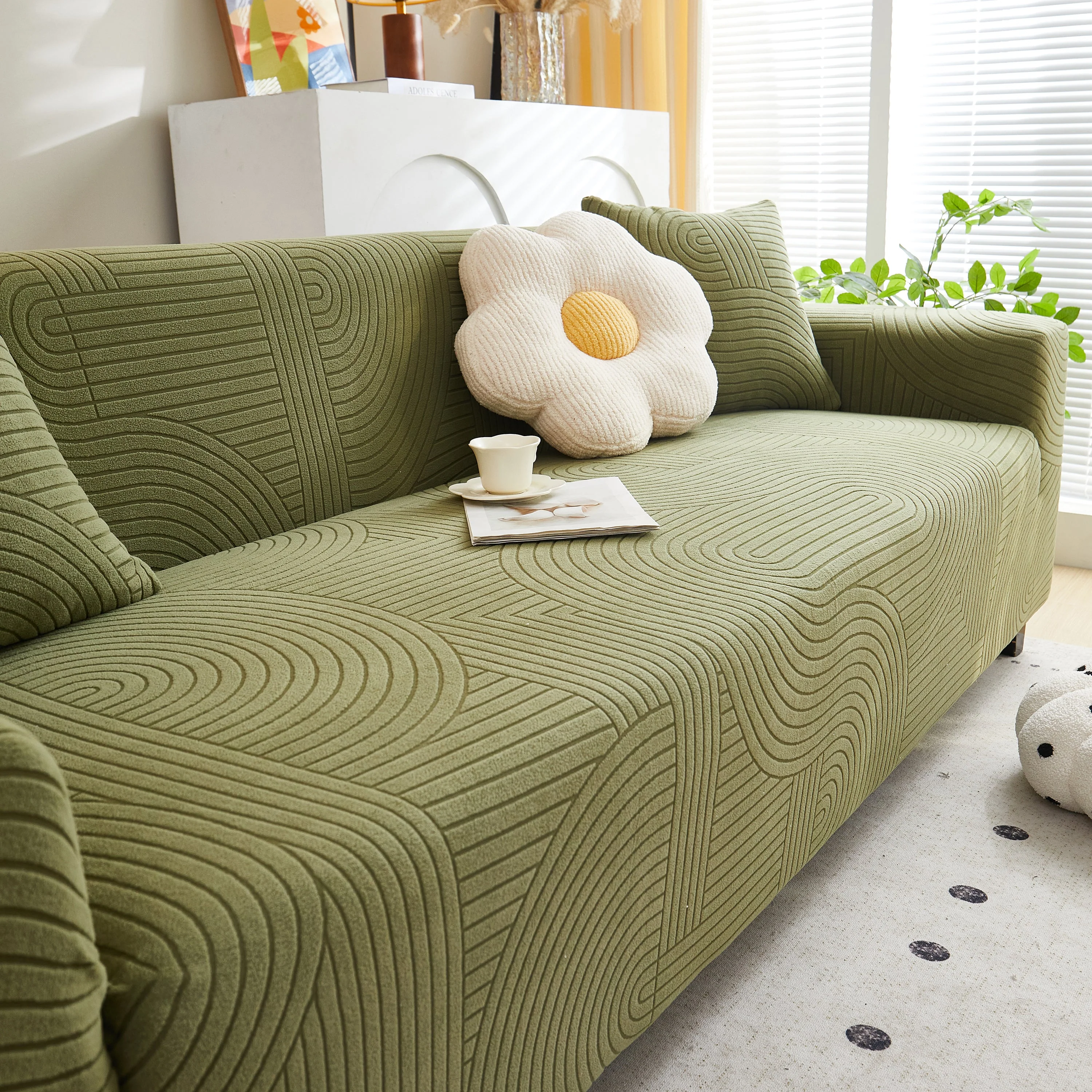 Fleece Stretch Sofa Slipcover Washable Soft Spandex Couch Cover Furniture Protector - Image 39