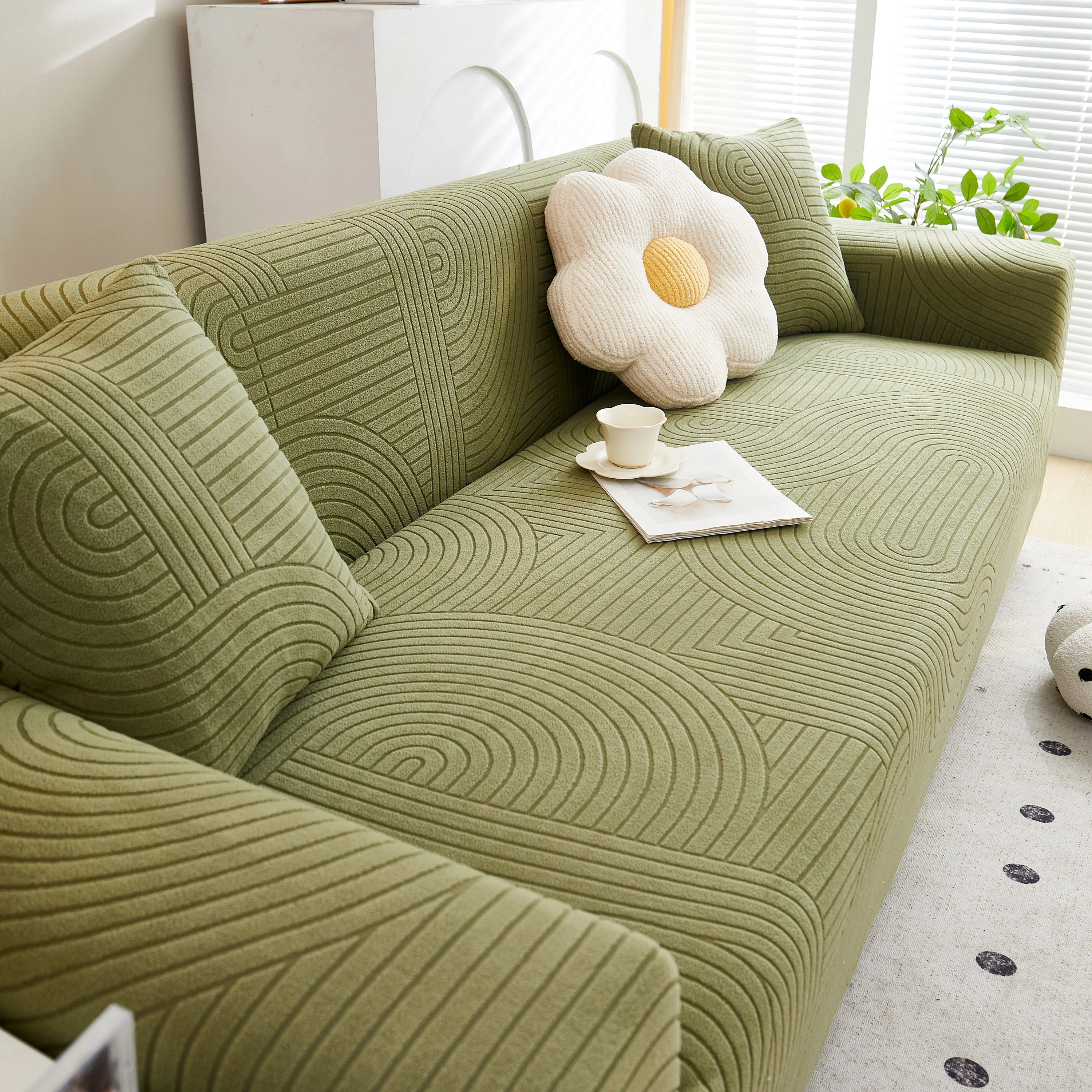 Fleece Stretch Sofa Slipcover Washable Soft Spandex Couch Cover Furniture Protector - Image 40