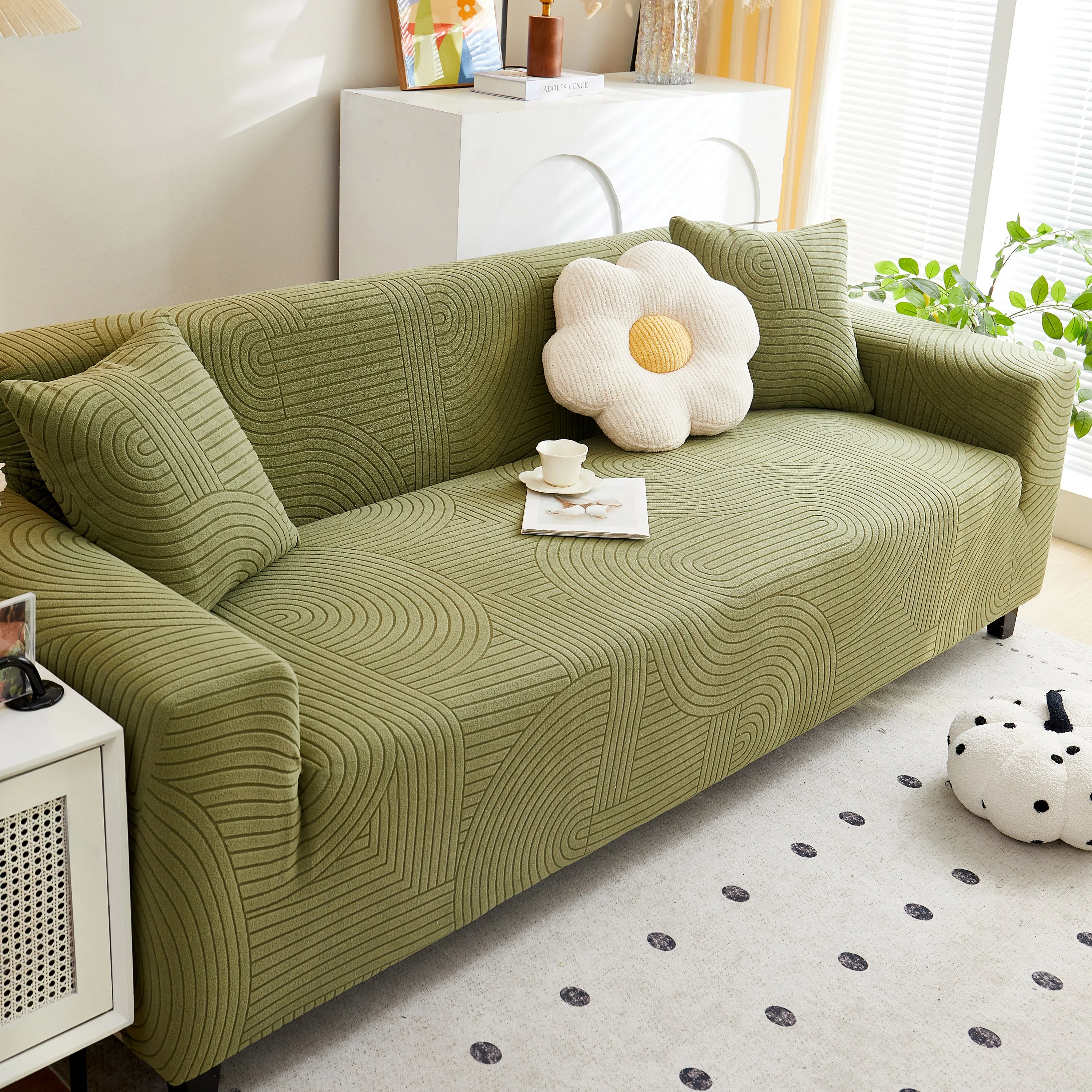 Fleece Stretch Sofa Slipcover Washable Soft Spandex Couch Cover Furniture Protector - Image 41