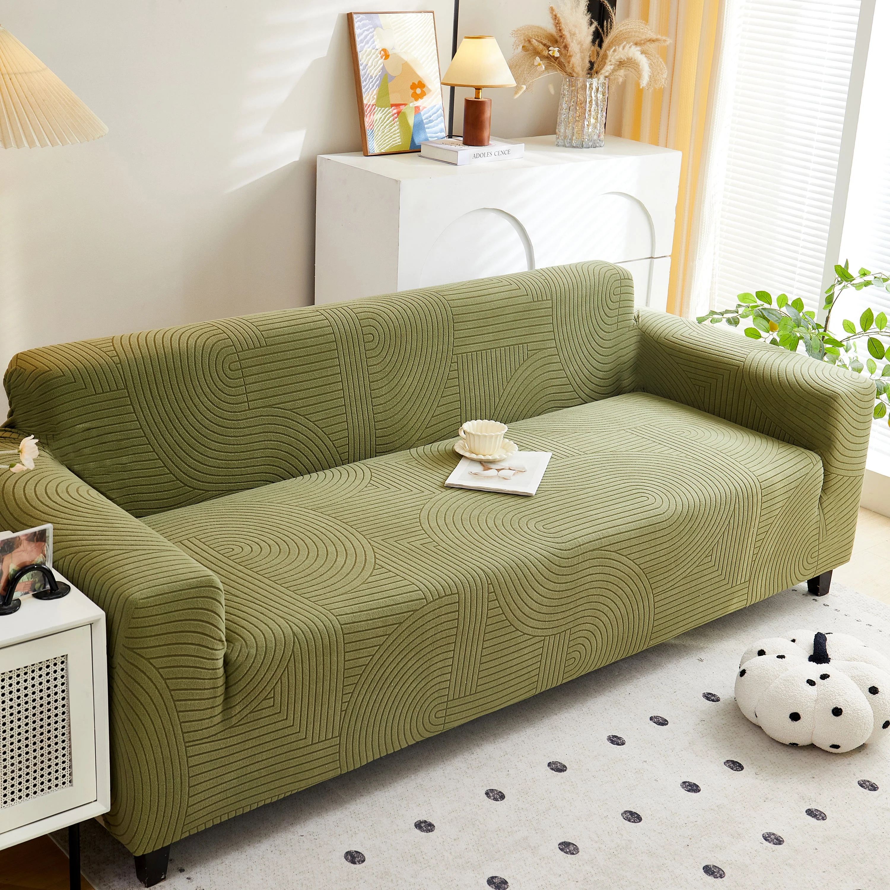 Fleece Stretch Sofa Slipcover Washable Soft Spandex Couch Cover Furniture Protector - Image 44