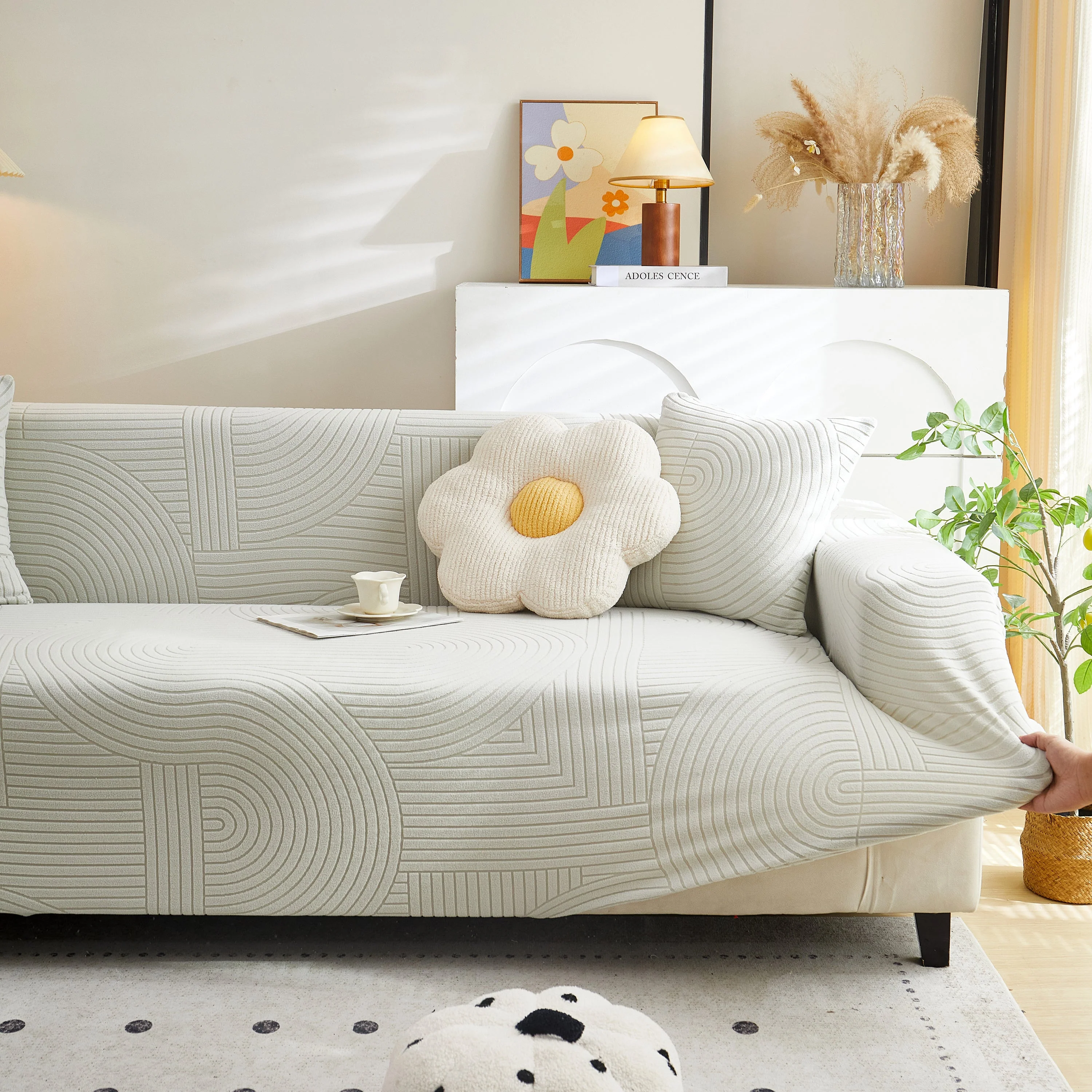 Fleece Stretch Sofa Slipcover Washable Soft Spandex Couch Cover Furniture Protector - Image 51