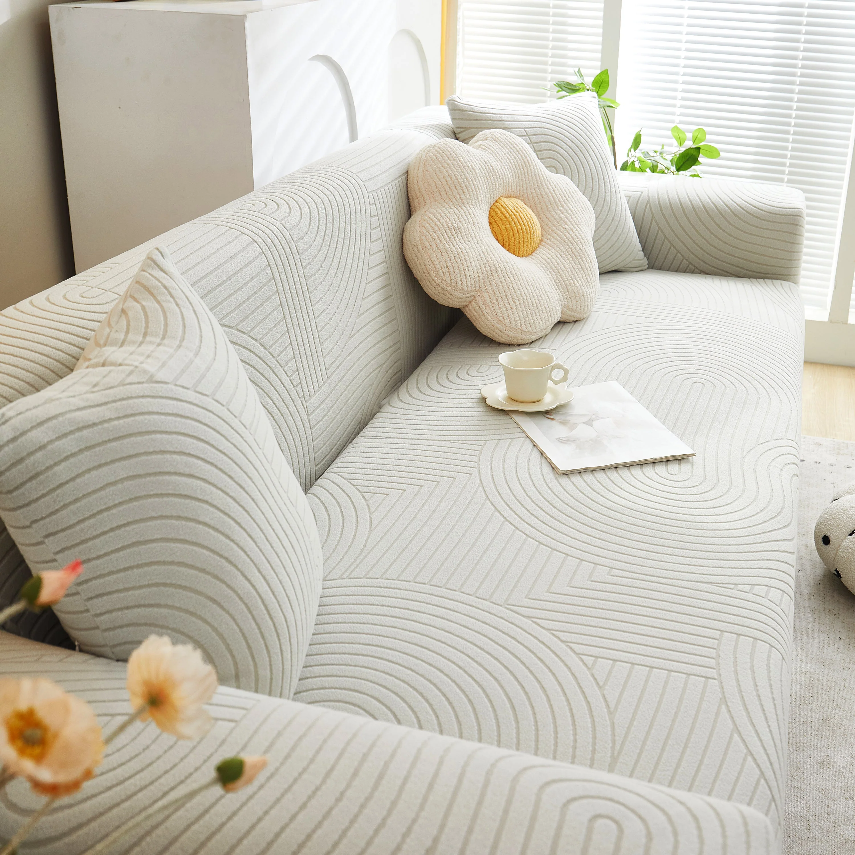 Fleece Stretch Sofa Slipcover Washable Soft Spandex Couch Cover Furniture Protector - Image 53
