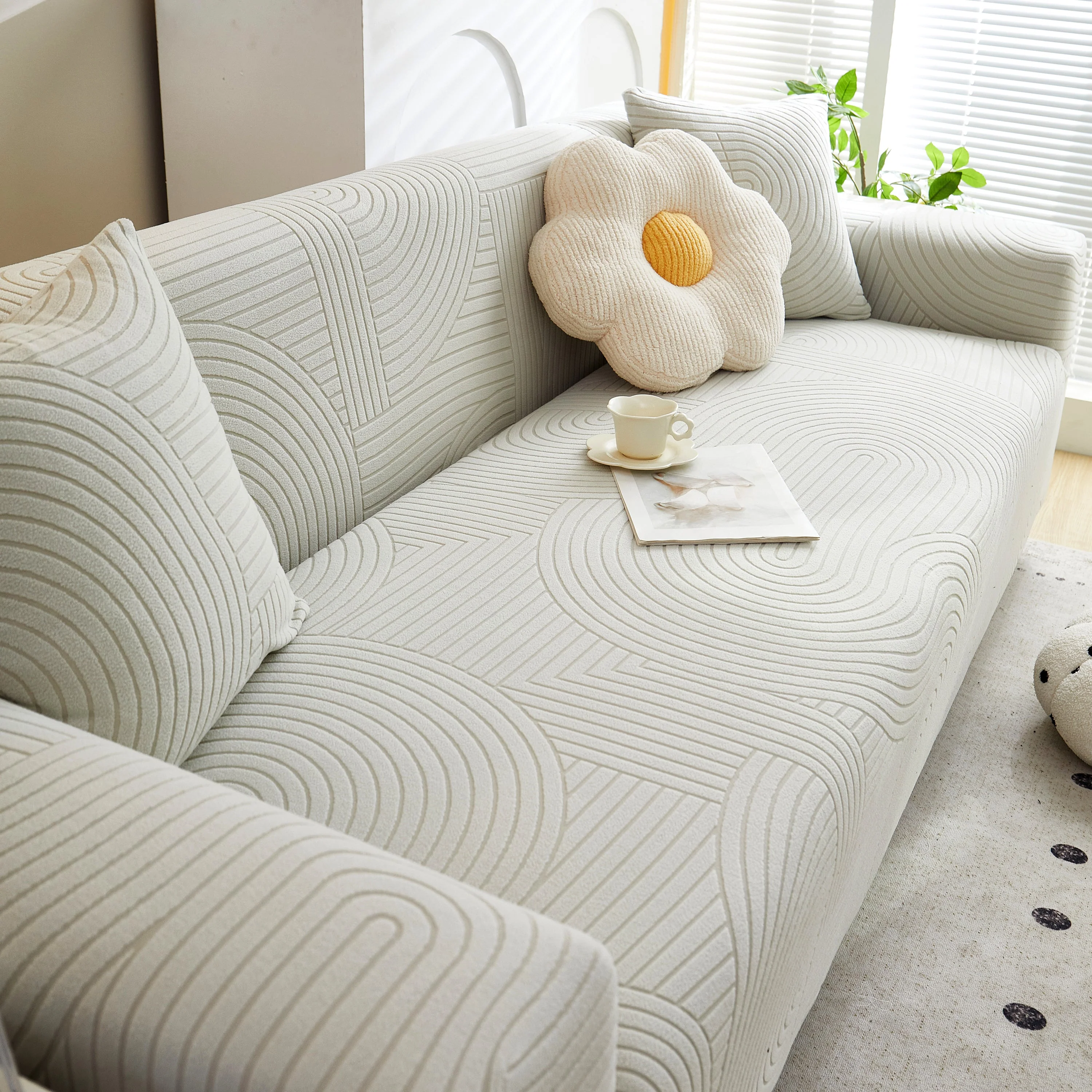 Fleece Stretch Sofa Slipcover Washable Soft Spandex Couch Cover Furniture Protector - Image 54
