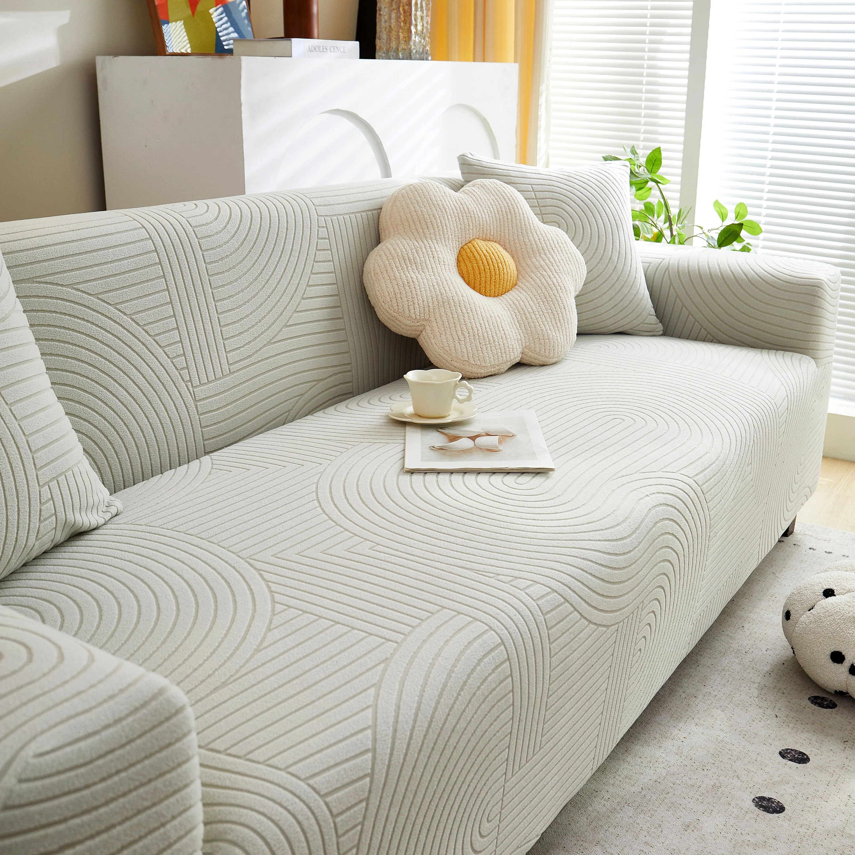 Fleece Stretch Sofa Slipcover Washable Soft Spandex Couch Cover Furniture Protector - Image 55