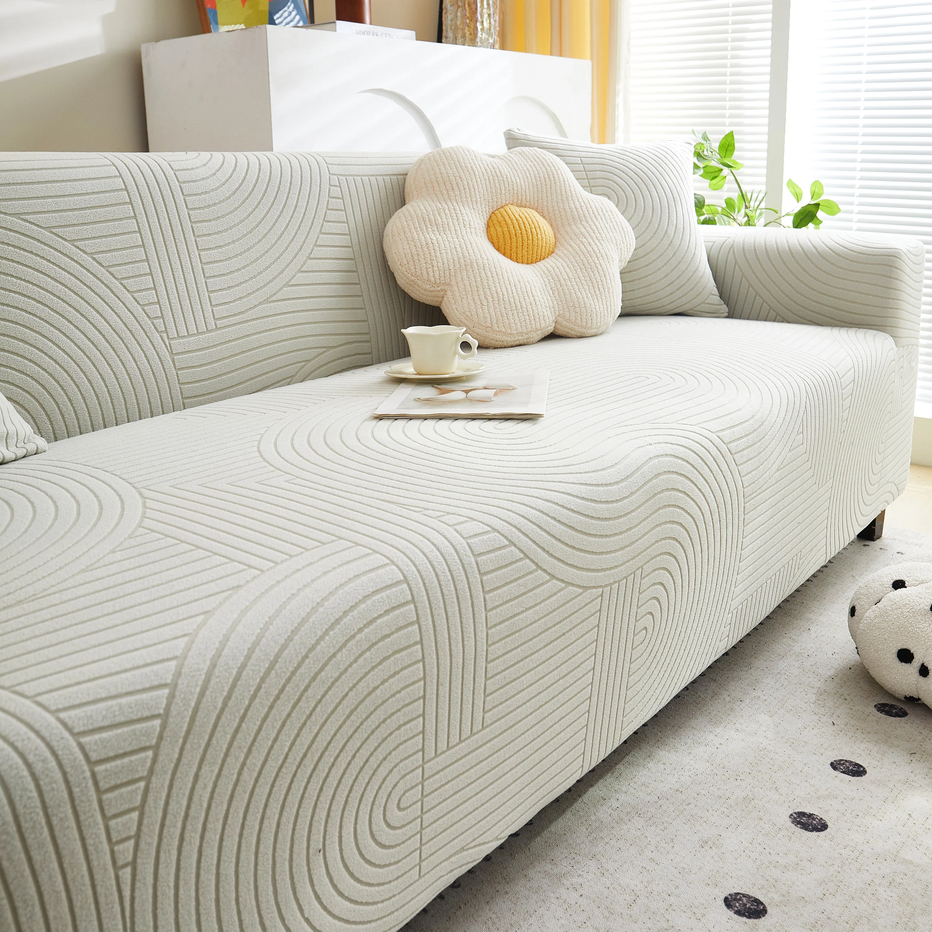 Fleece Stretch Sofa Slipcover Washable Soft Spandex Couch Cover Furniture Protector - Image 56