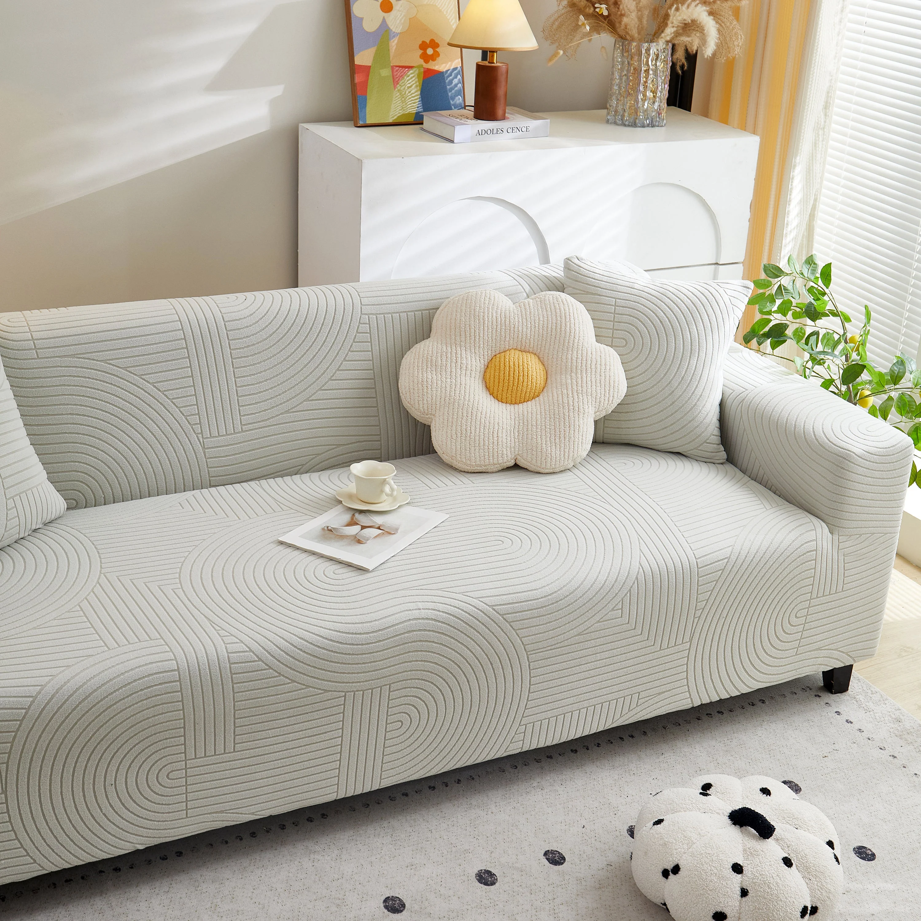 Fleece Stretch Sofa Slipcover Washable Soft Spandex Couch Cover Furniture Protector - Image 57