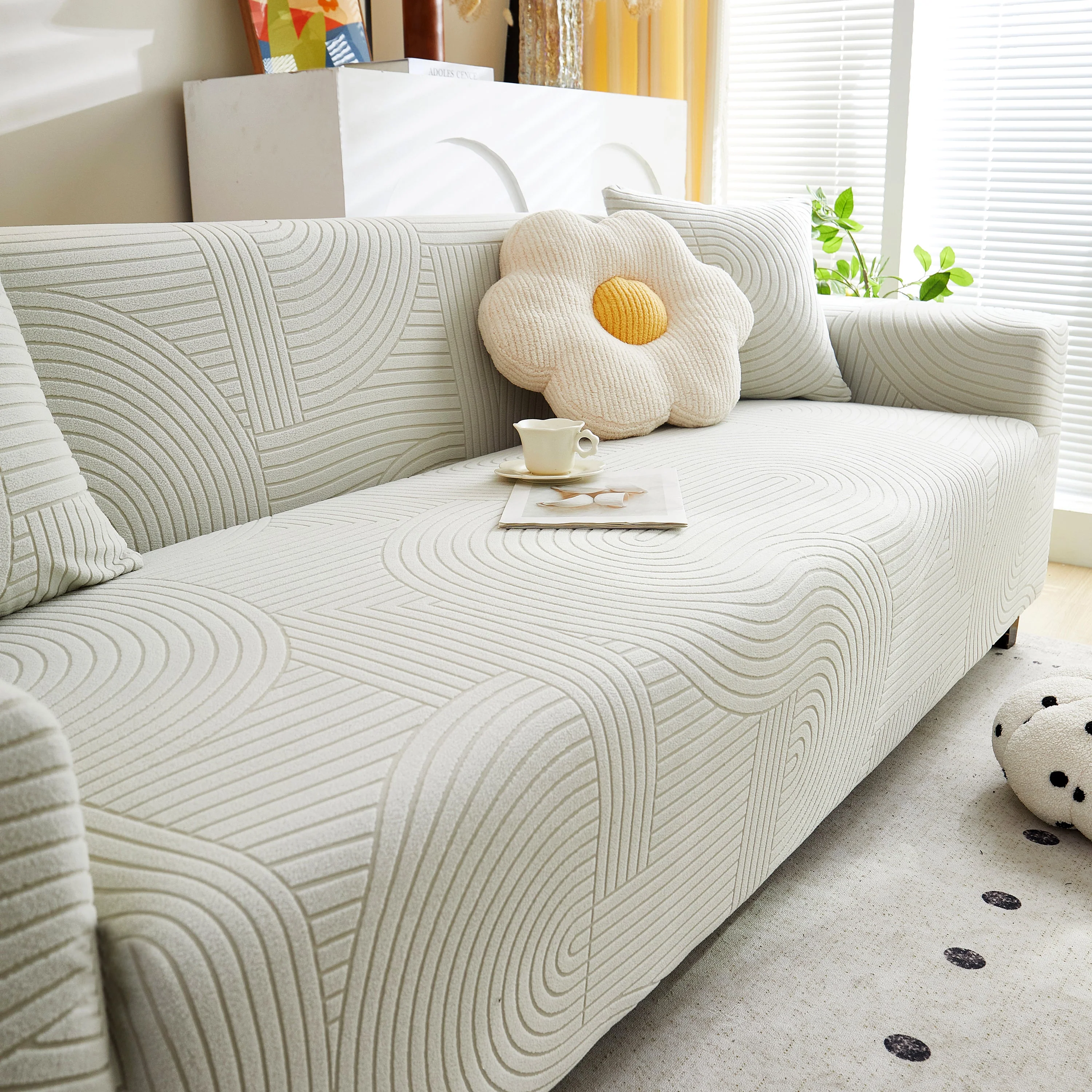 Fleece Stretch Sofa Slipcover Washable Soft Spandex Couch Cover Furniture Protector - Image 58