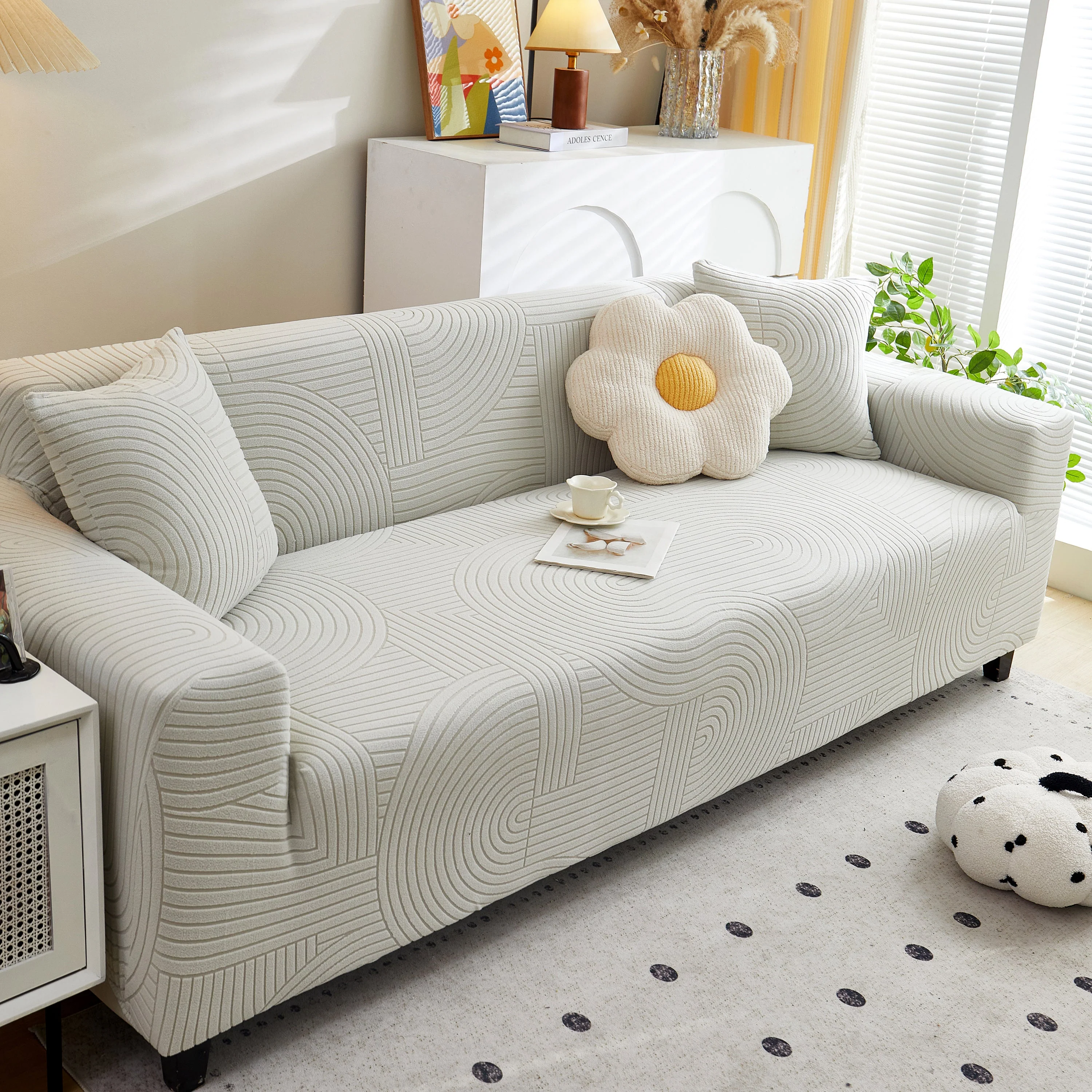 Fleece Stretch Sofa Slipcover Washable Soft Spandex Couch Cover Furniture Protector - Image 59