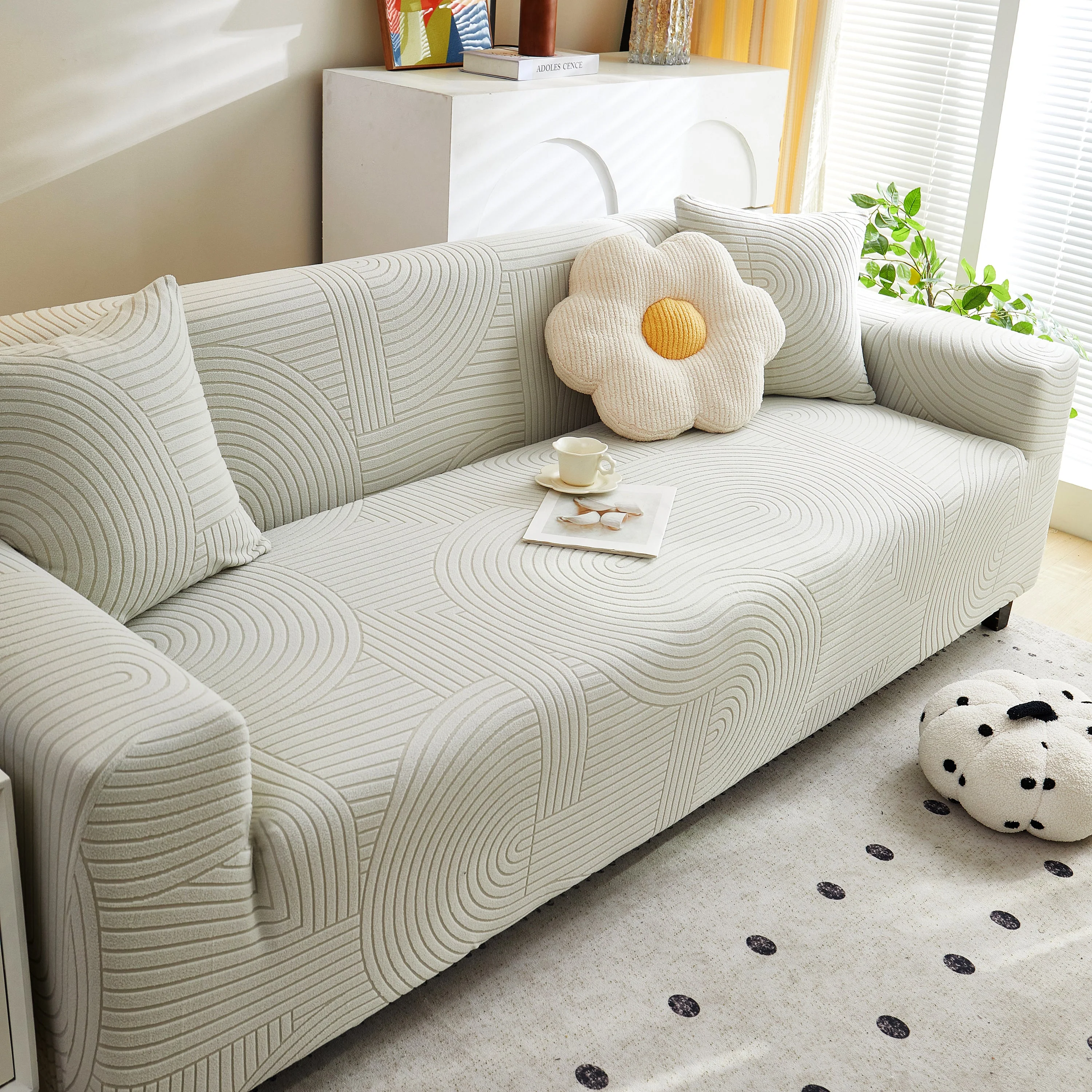 Fleece Stretch Sofa Slipcover Washable Soft Spandex Couch Cover Furniture Protector - Image 60