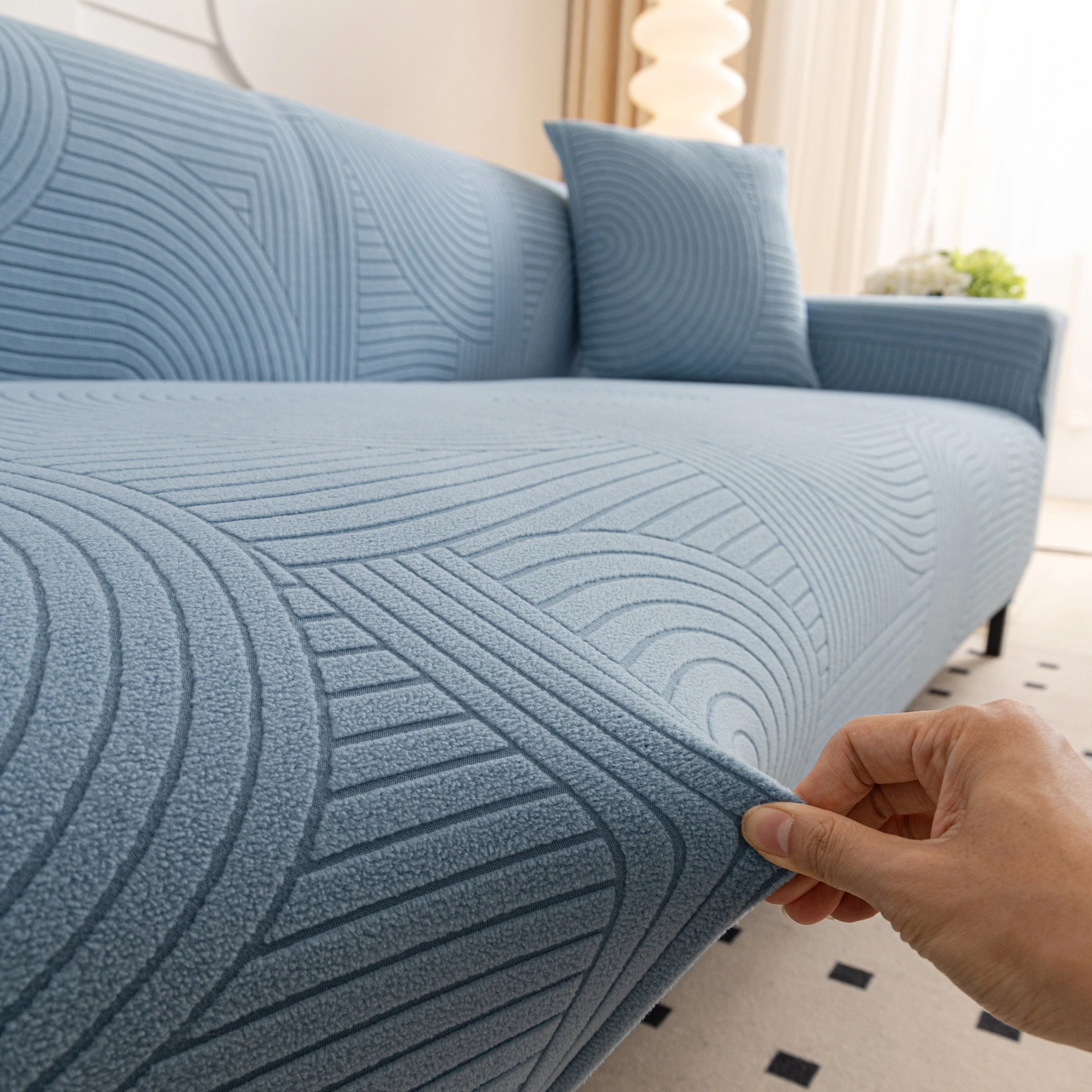 Fleece Stretch Sofa Slipcover Washable Soft Spandex Couch Cover Furniture Protector - Image 66