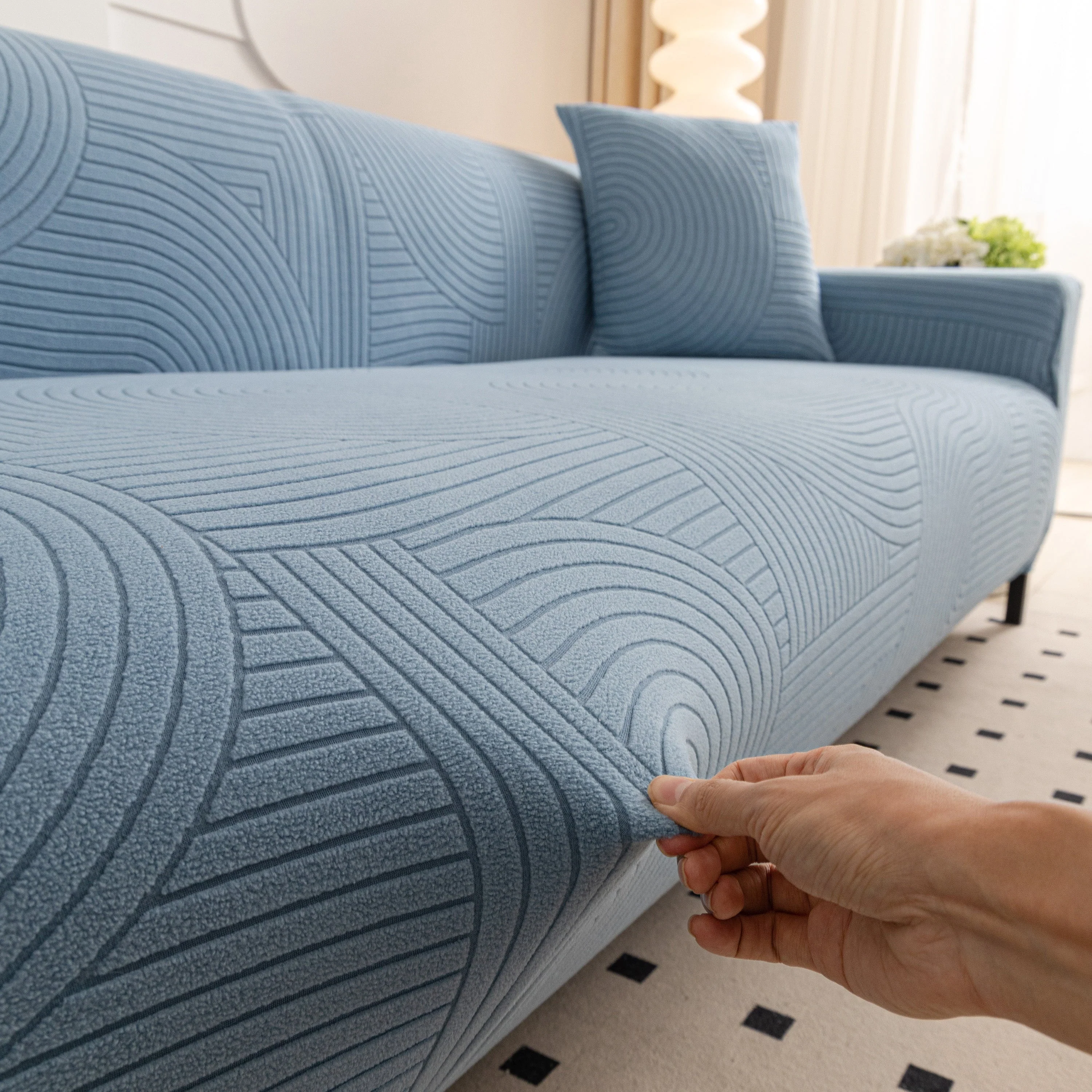 Fleece Stretch Sofa Slipcover Washable Soft Spandex Couch Cover Furniture Protector - Image 67