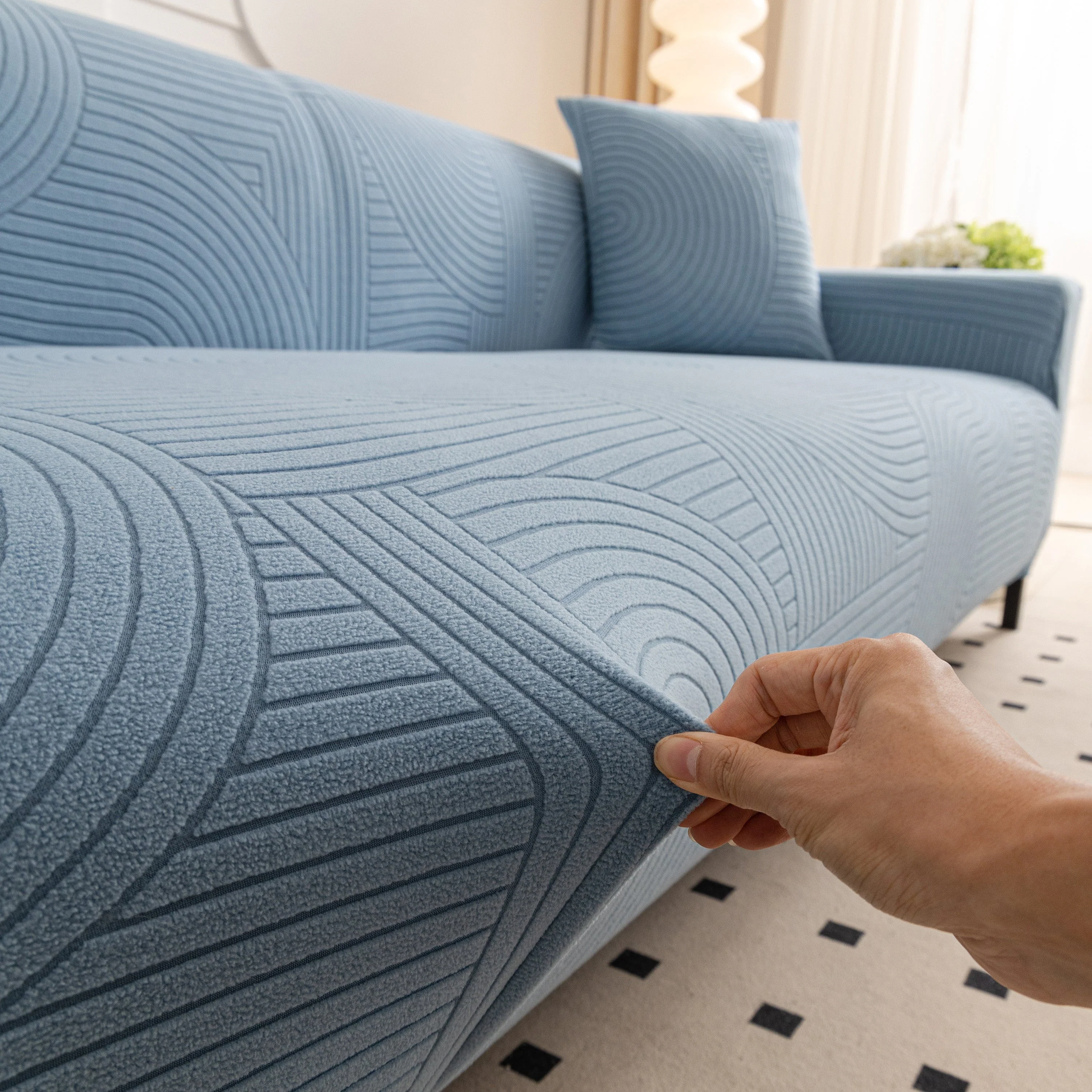 Fleece Stretch Sofa Slipcover Washable Soft Spandex Couch Cover Furniture Protector - Image 73