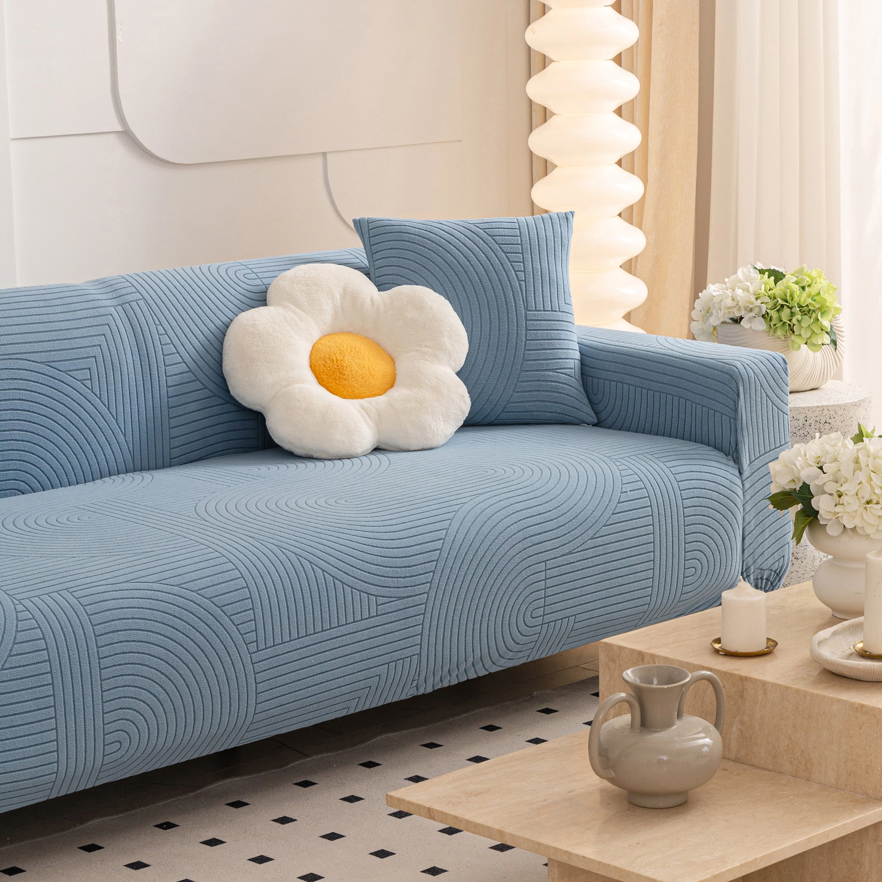 Fleece Stretch Sofa Slipcover Washable Soft Spandex Couch Cover Furniture Protector - Image 80