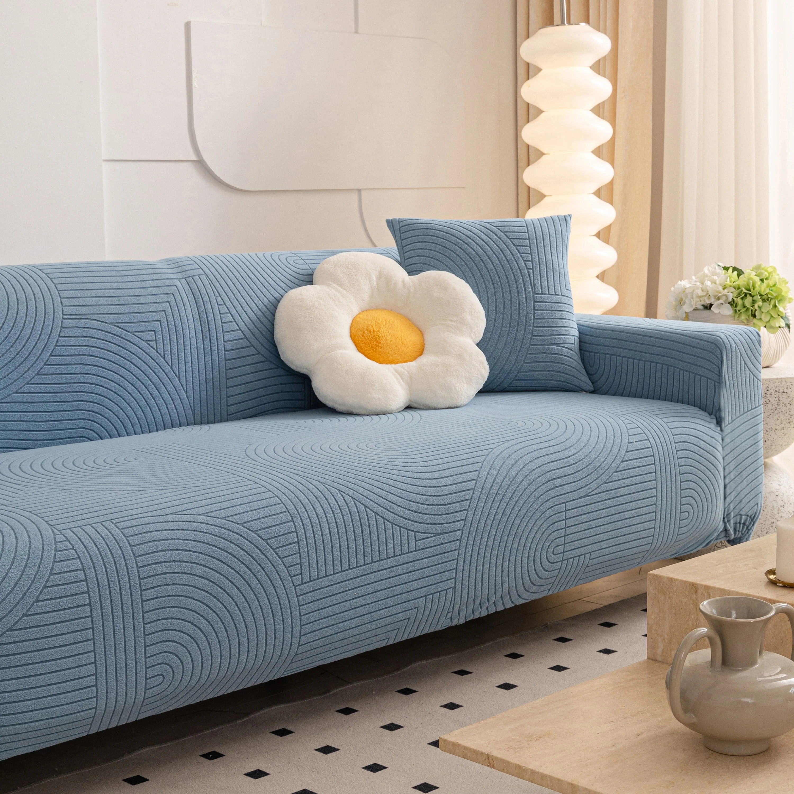 Fleece Stretch Sofa Slipcover Washable Soft Spandex Couch Cover Furniture Protector - Image 87