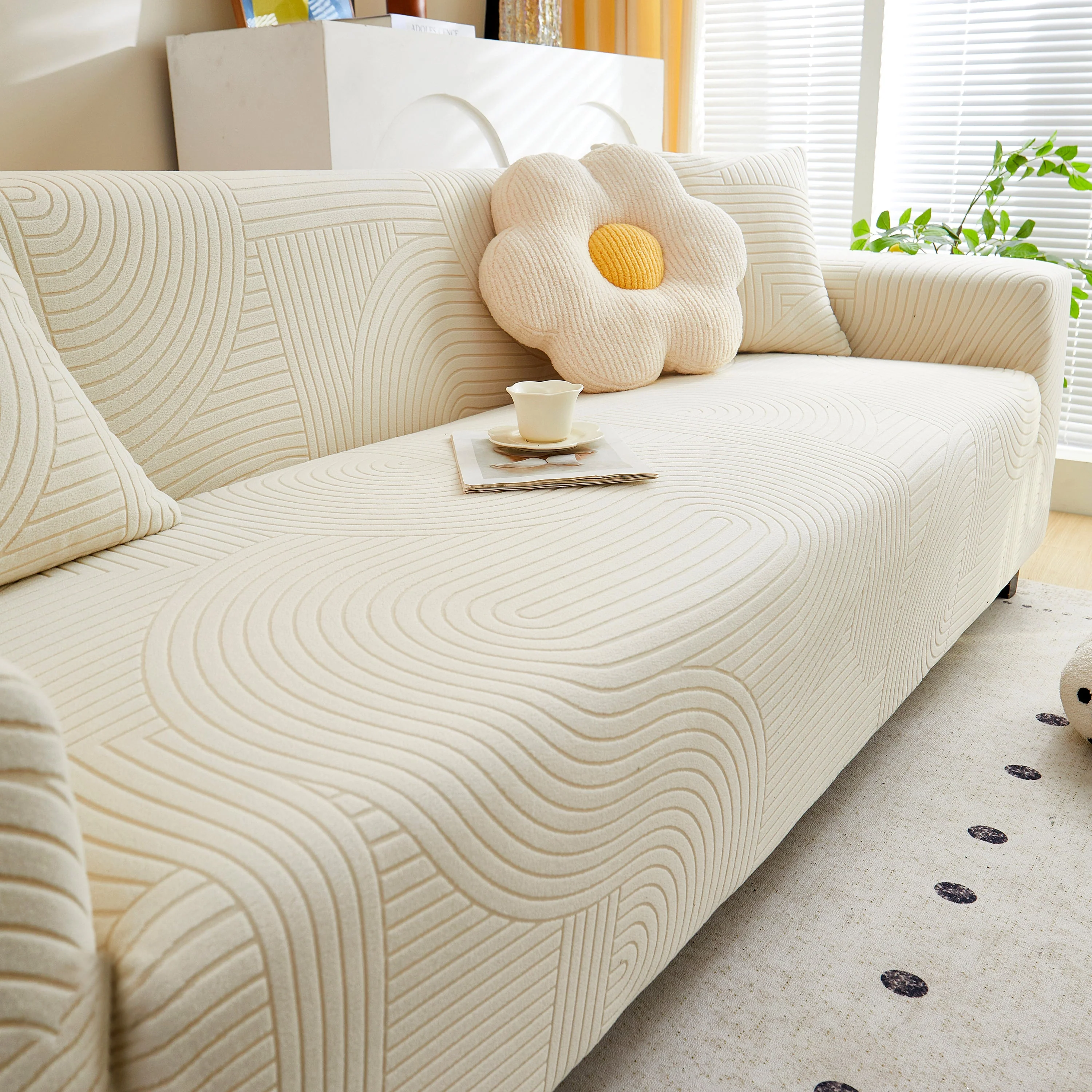 Fleece Stretch Sofa Slipcover Washable Soft Spandex Couch Cover Furniture Protector - Image 9