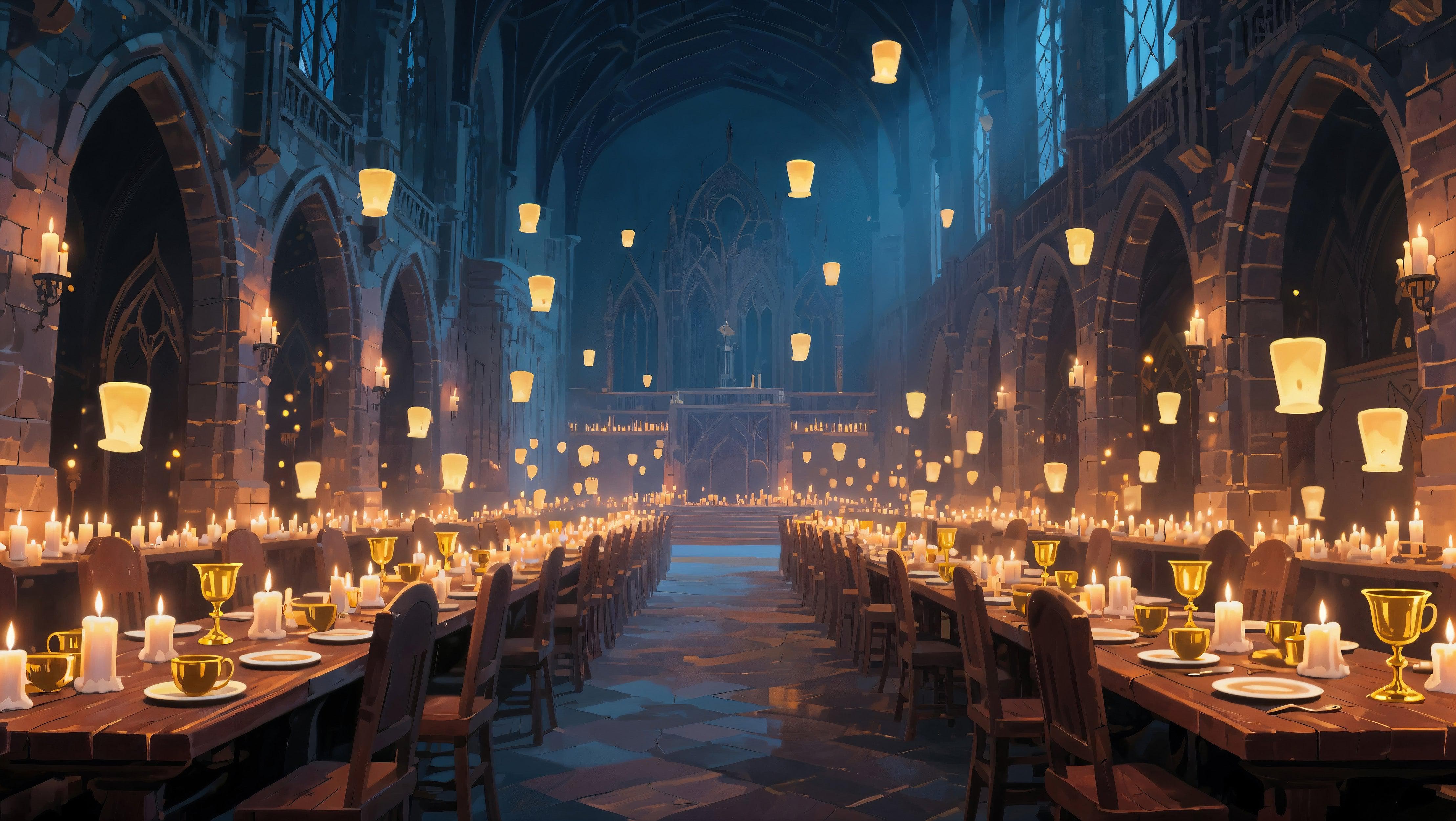 Floating Candles Great Hall Wallpaper Mural. Wizardly Dining Room Ambiance Wall Art. #6984 - Image 3