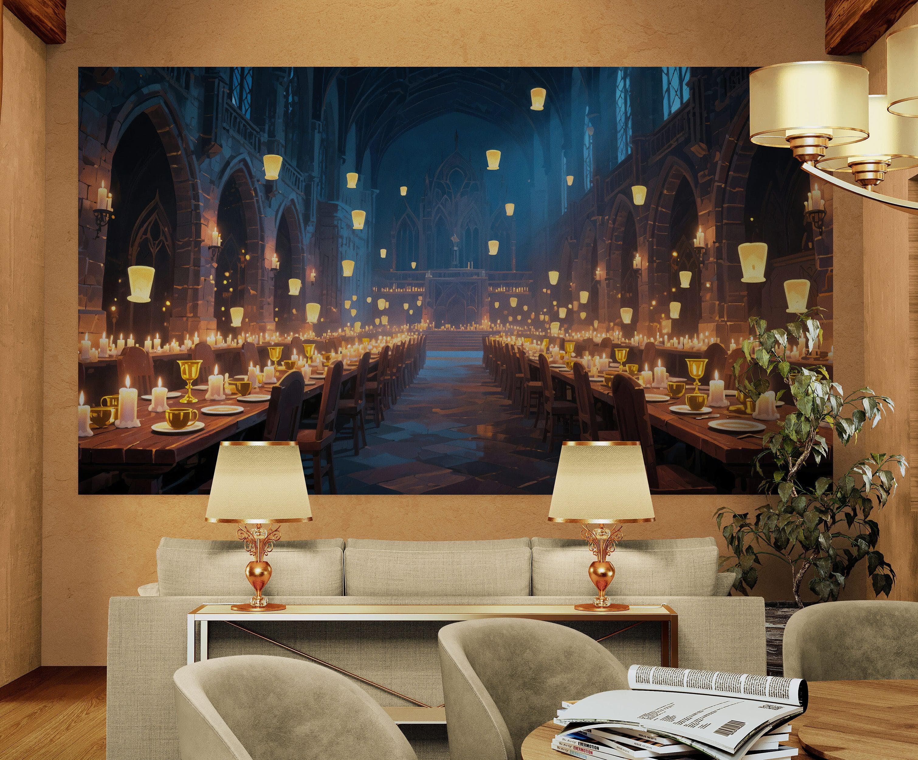 Floating Candles Great Hall Wallpaper Mural. Wizardly Dining Room Ambiance Wall Art. #6984 - Image 5