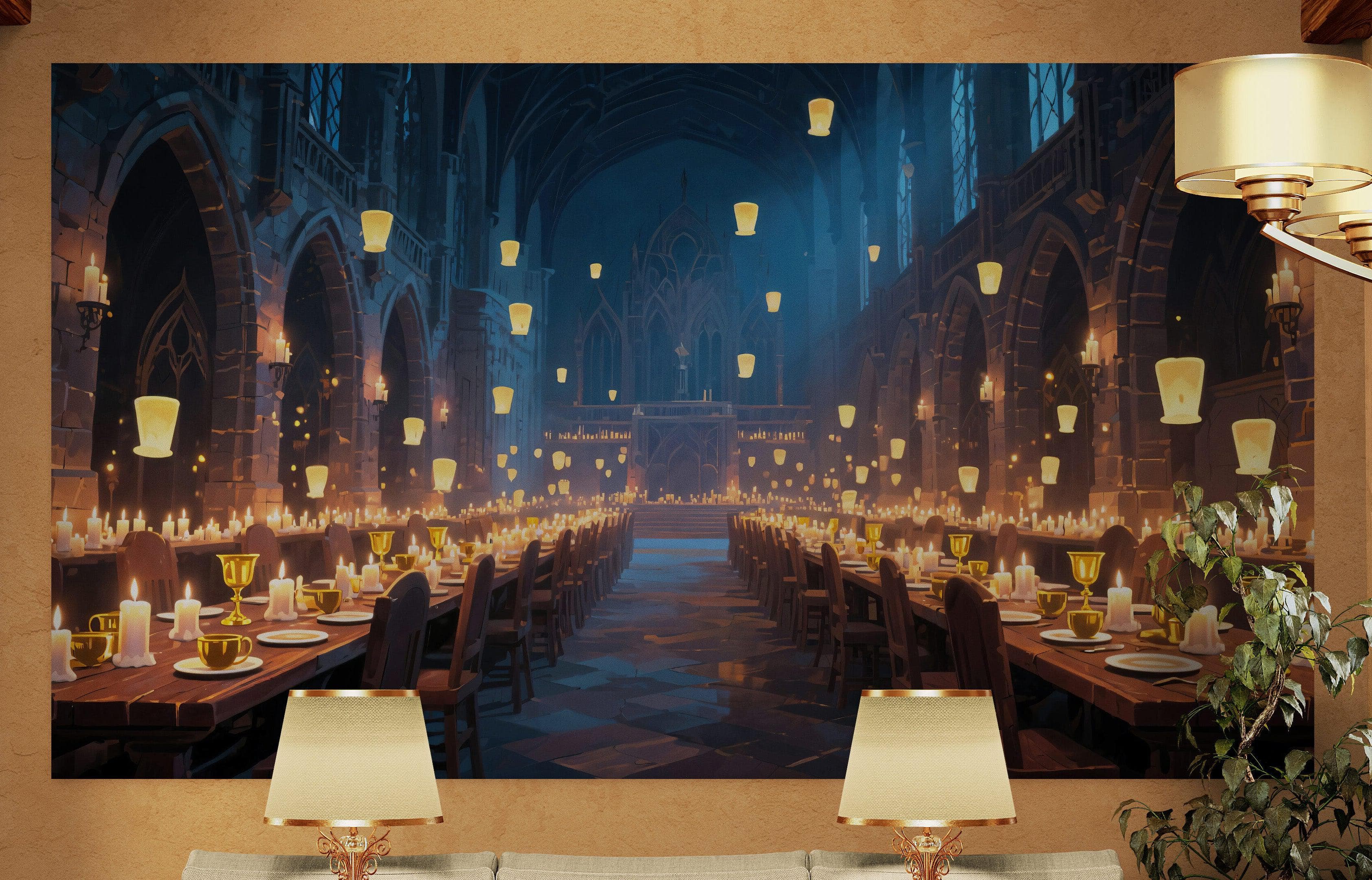 Floating Candles Great Hall Wallpaper Mural. Wizardly Dining Room Ambiance Wall Art. #6984 - Image 6