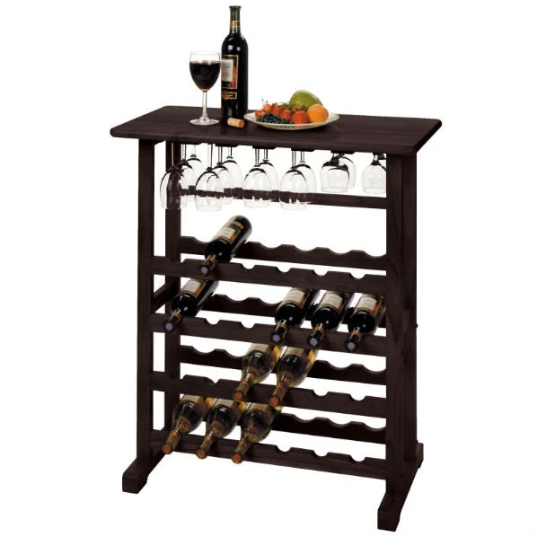 Floor-Standing Dark Espresso Brown 24-Bottle Wine Rack - Image 2