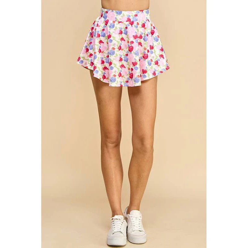 Floral Athletic Skirt with Built-in Undershorts | Pink & Blue Floral Print Skort [Sizes SM-M] - Image 2