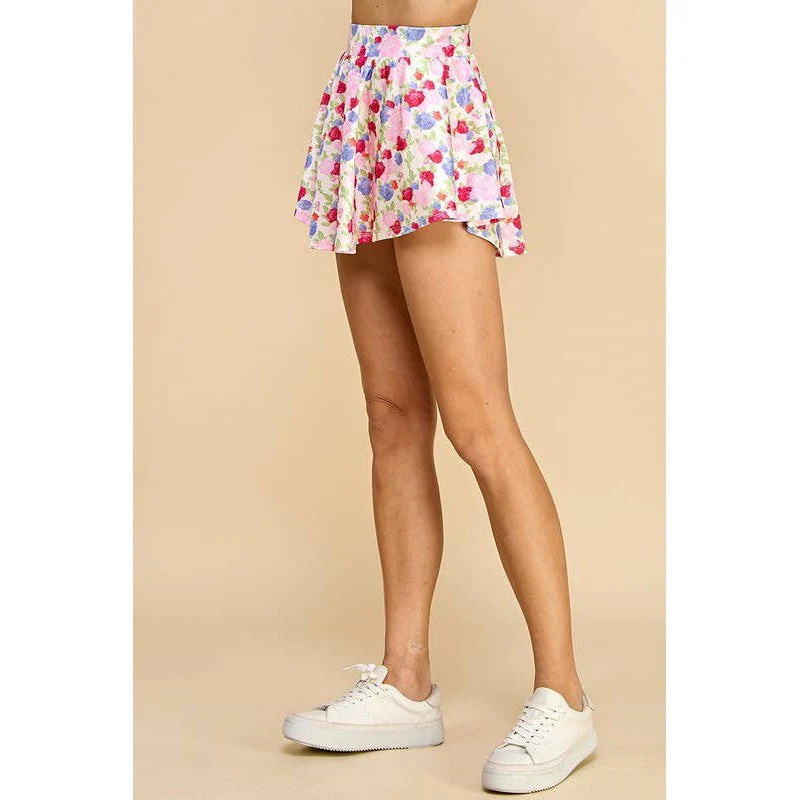 Floral Athletic Skirt with Built-in Undershorts | Pink & Blue Floral Print Skort [Sizes SM-M] - Image 3