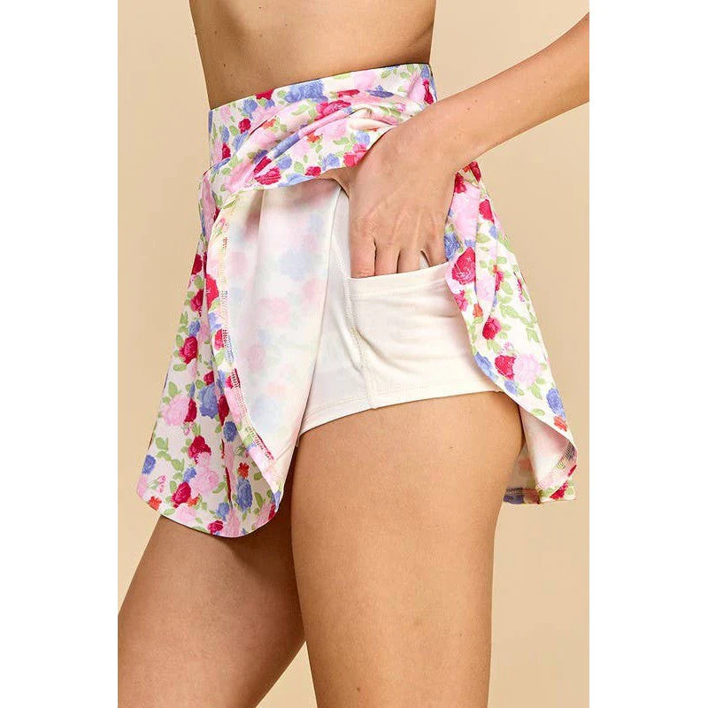 Floral Athletic Skirt with Built-in Undershorts | Pink & Blue Floral Print Skort [Sizes SM-M] - Image 5