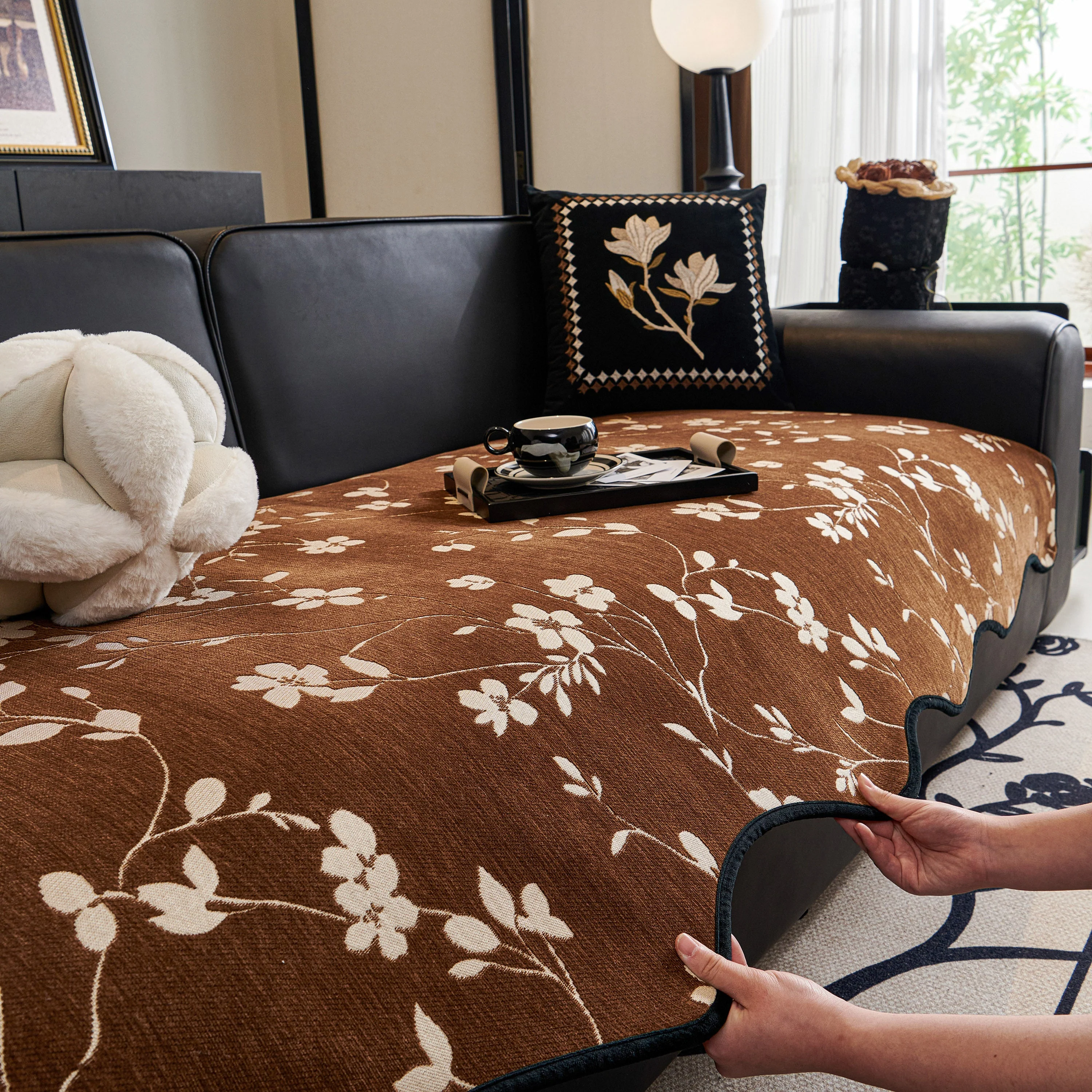 Floral Chenille Couch Cover, Non-Slip Sofa Slipcover Protector for Furniture - Image 59