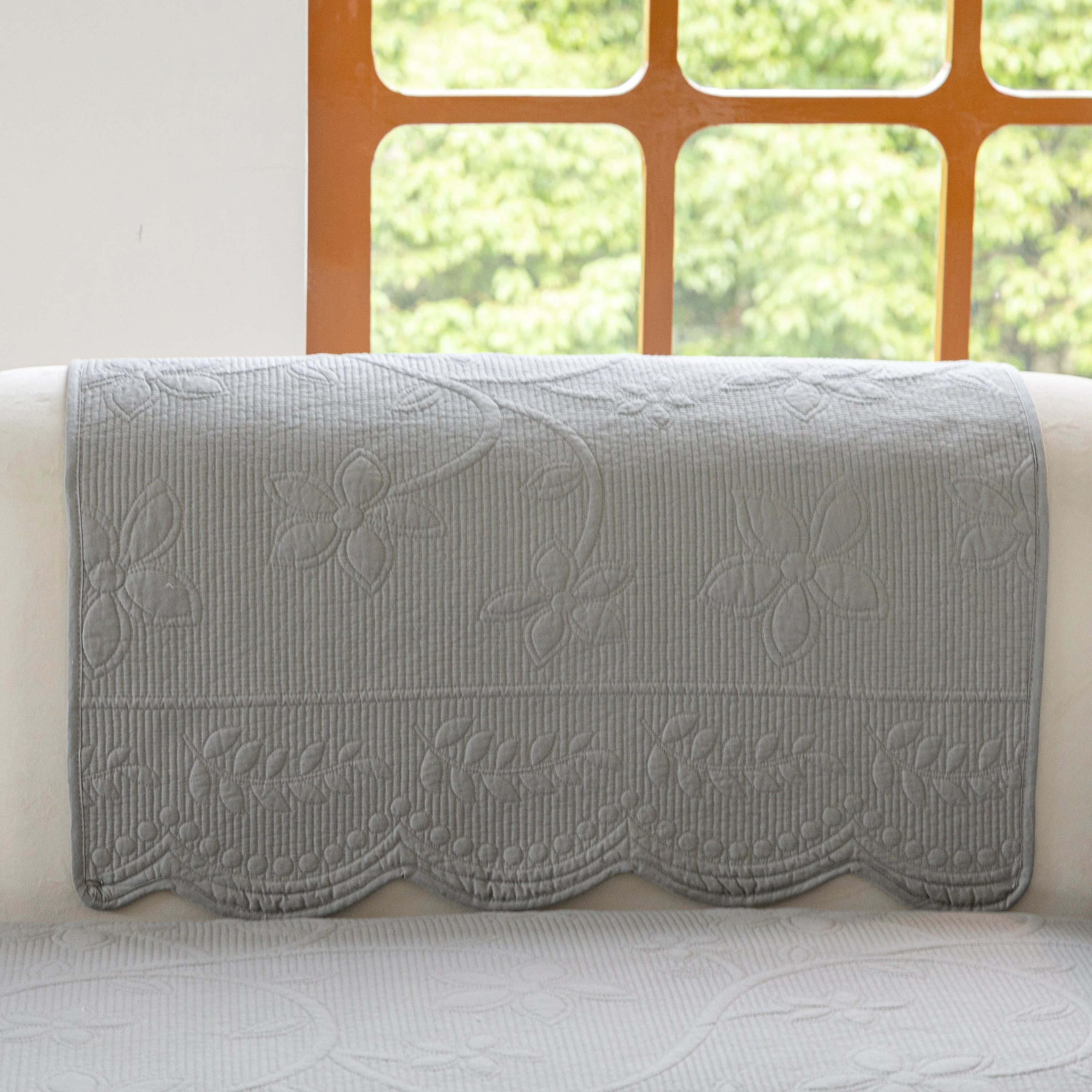 Floral Cotton Quilted Sofa Cover, Non-Slip Couch Protector with Scalloped Edges - Image 73