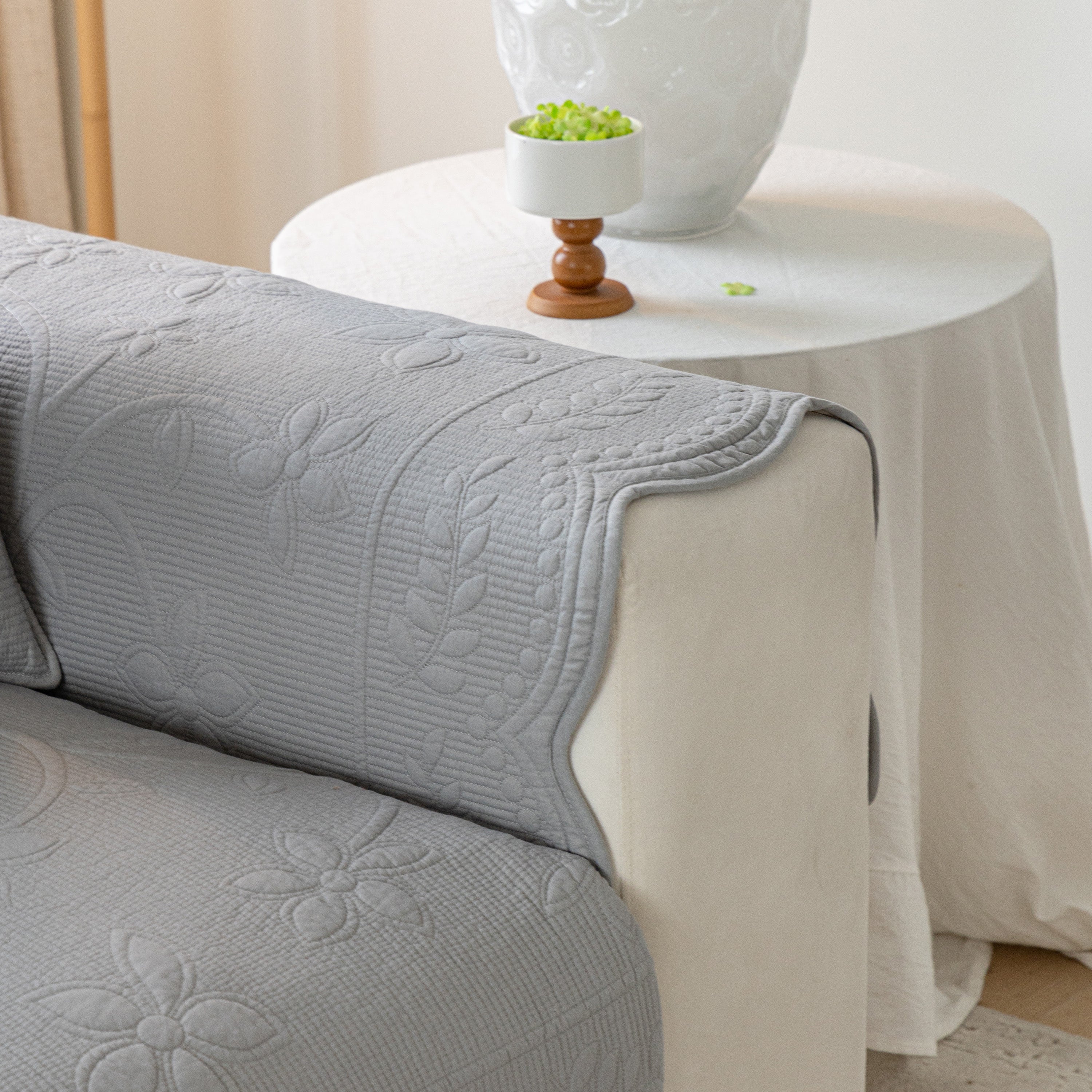 Floral Cotton Quilted Sofa Cover, Non-Slip Couch Protector with Scalloped Edges - Image 75