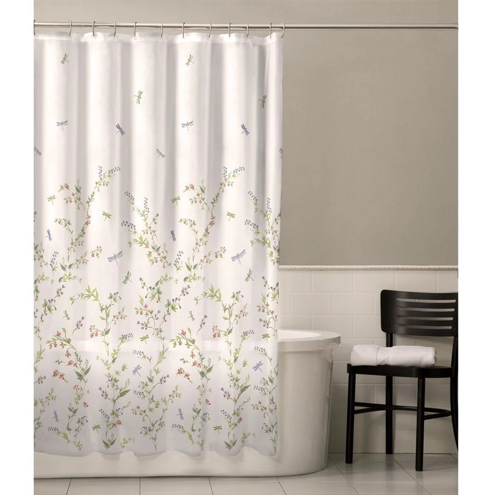 Floral Dragonfly Polyester Machine Washable Shower Curtain - Image 2