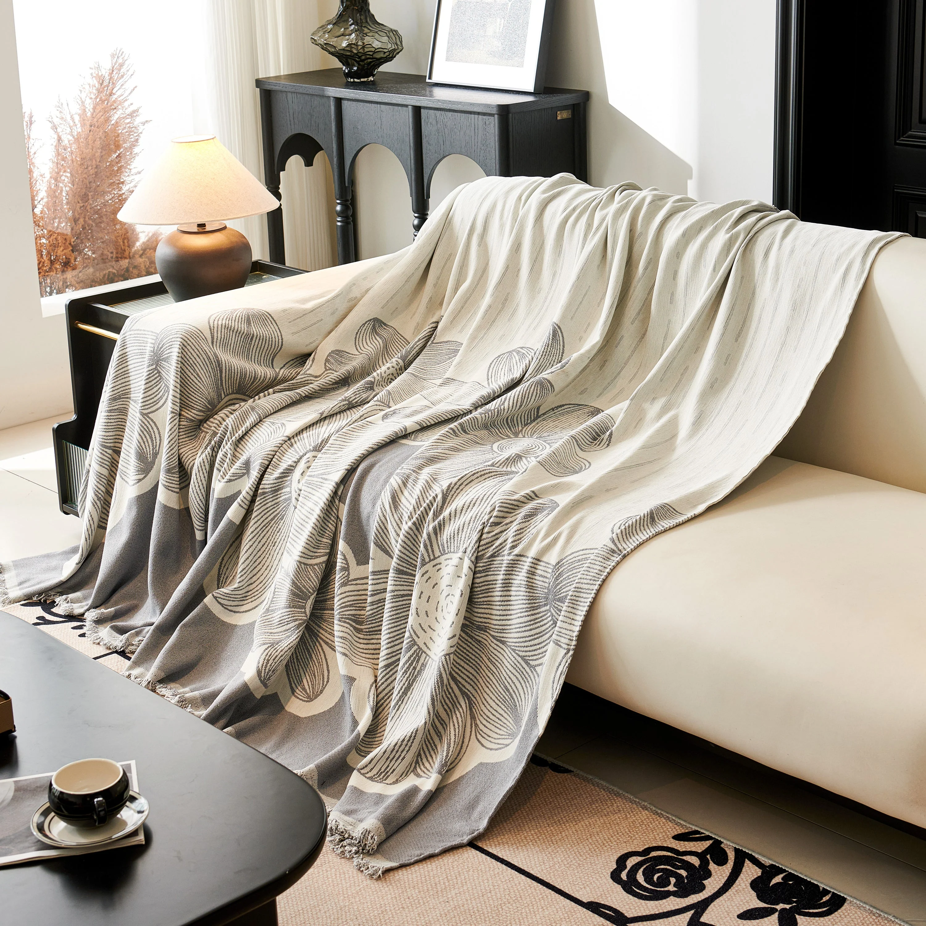 Floral Sofa Slipcovers Reversible Sofa Throw Covers with Tassels Pretty Furniture Covers for Sofas - Image 10