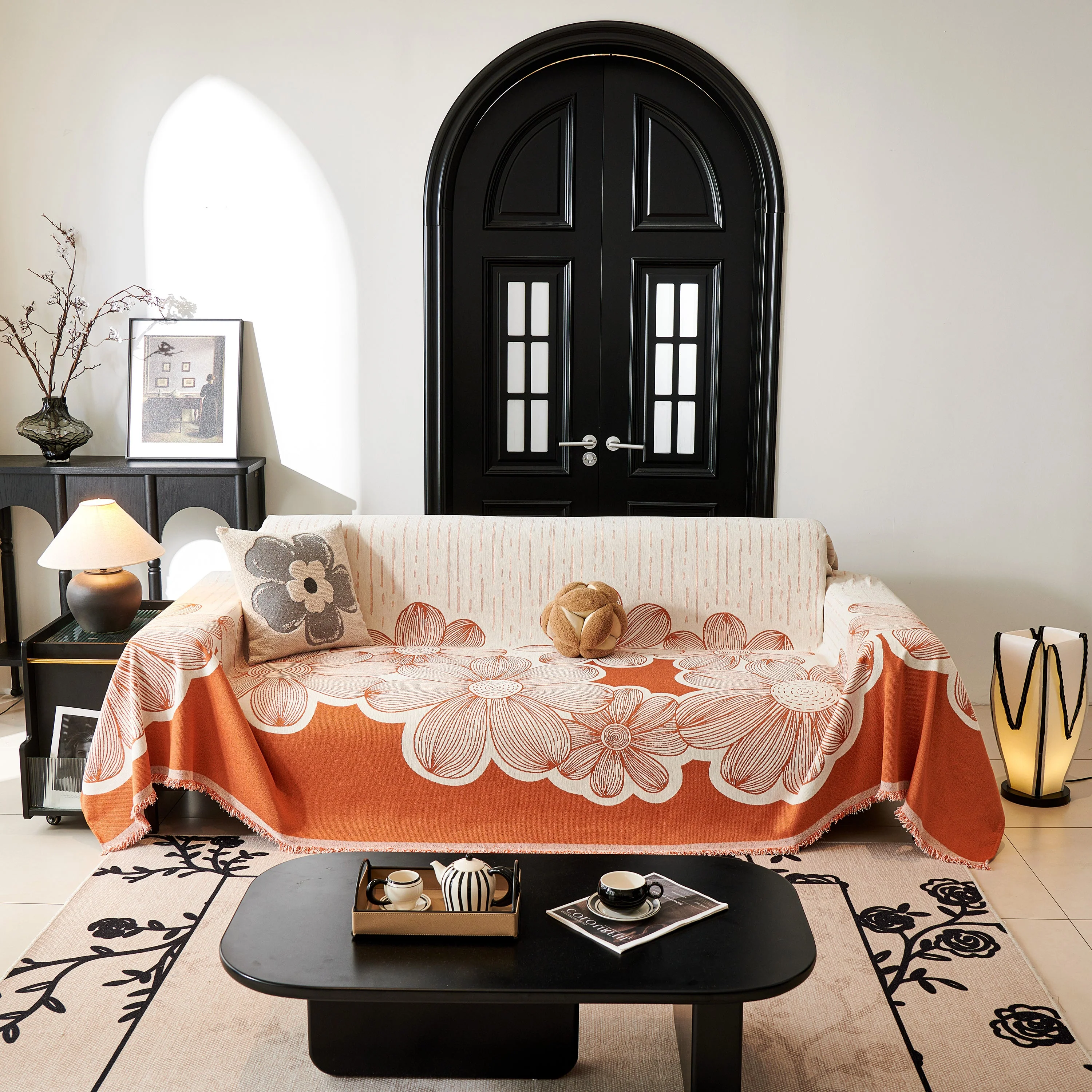Floral Sofa Slipcovers Reversible Sofa Throw Covers with Tassels Pretty Furniture Covers for Sofas - Image 100