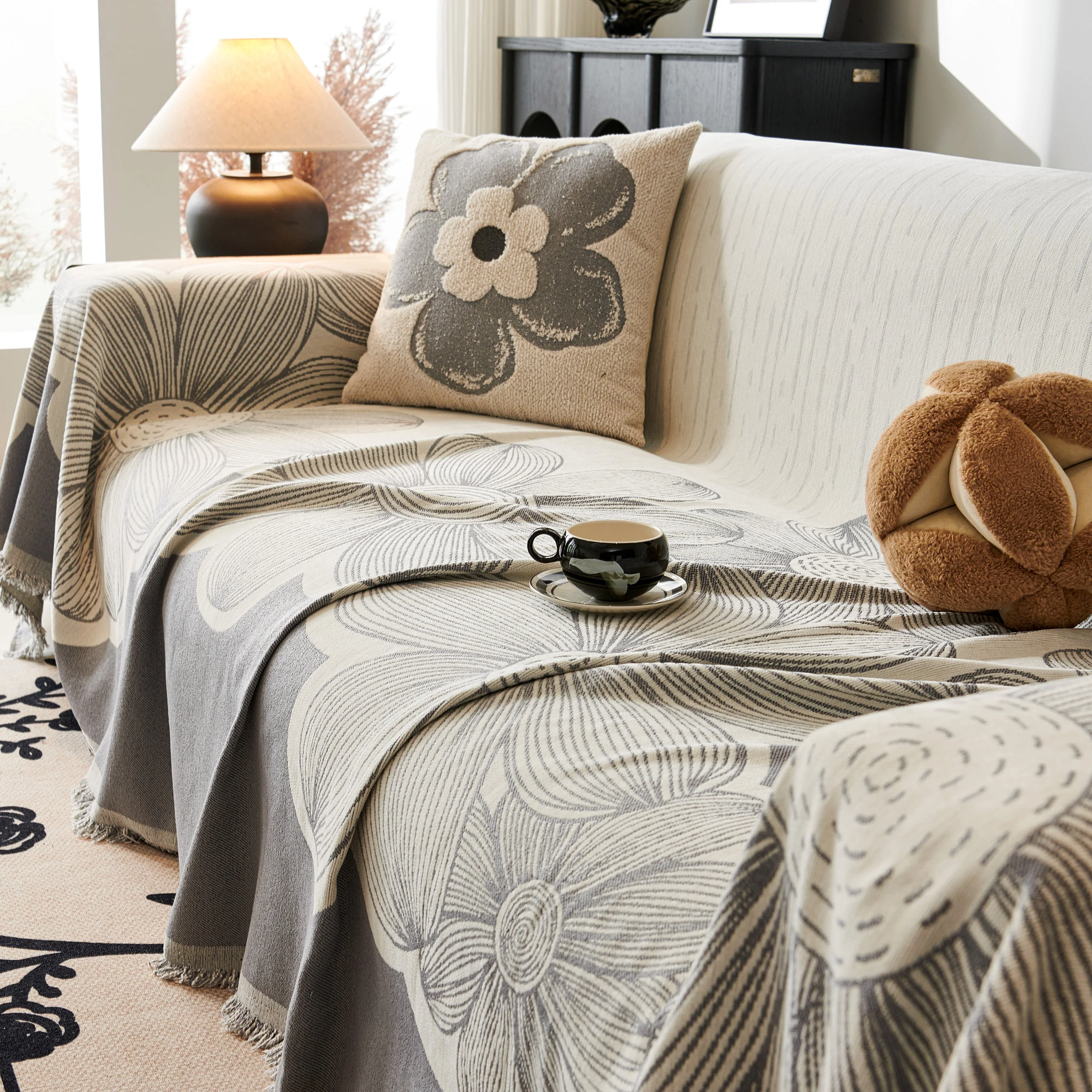 Floral Sofa Slipcovers Reversible Sofa Throw Covers with Tassels Pretty Furniture Covers for Sofas - Image 11