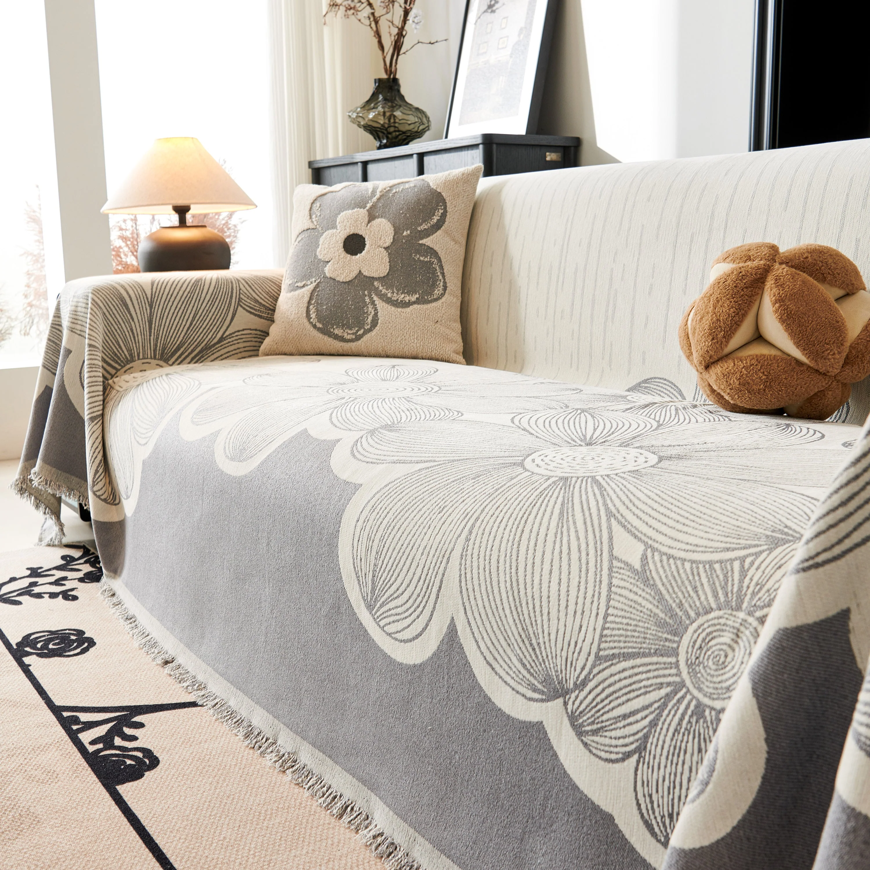 Floral Sofa Slipcovers Reversible Sofa Throw Covers with Tassels Pretty Furniture Covers for Sofas - Image 14