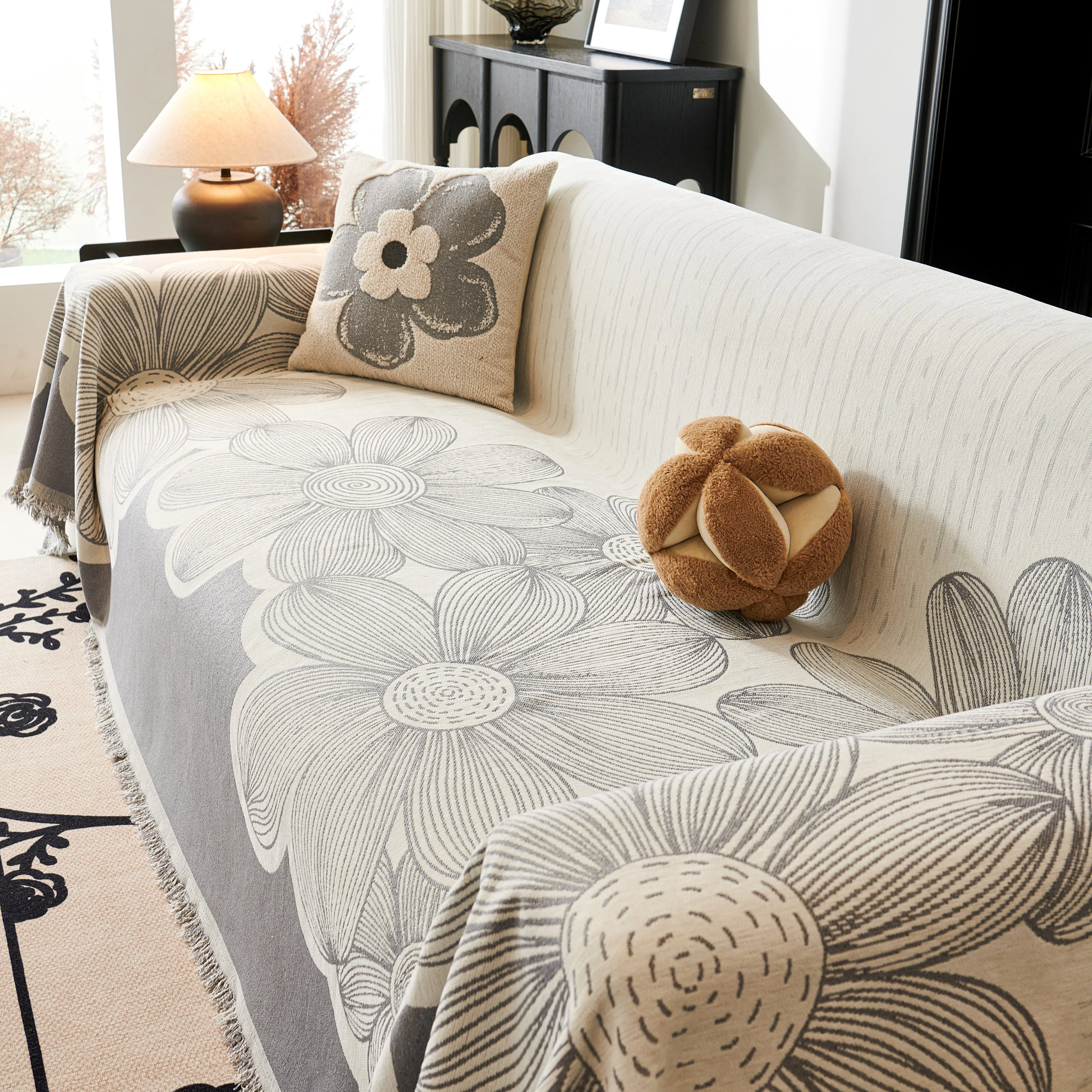 Floral Sofa Slipcovers Reversible Sofa Throw Covers with Tassels Pretty Furniture Covers for Sofas - Image 15