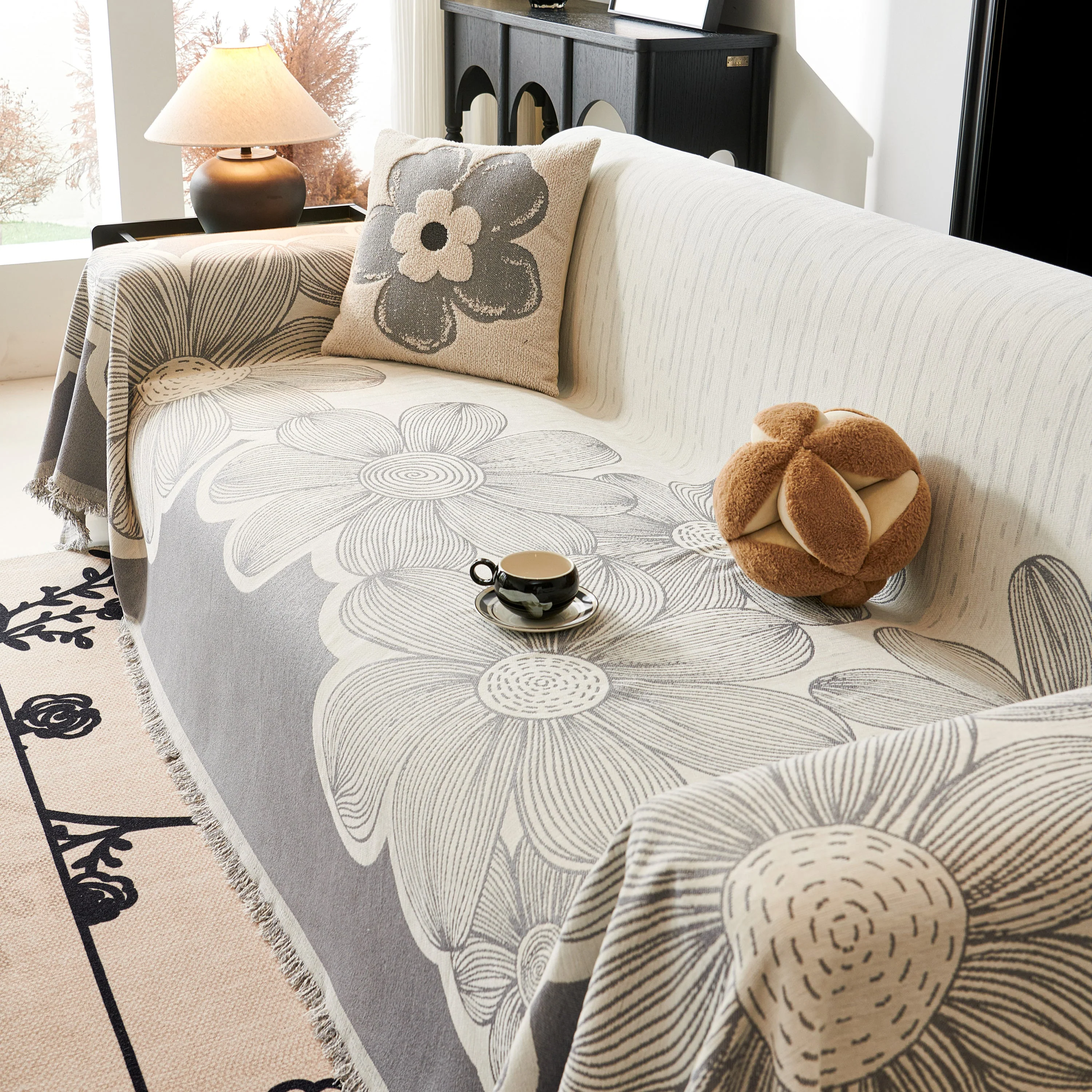 Floral Sofa Slipcovers Reversible Sofa Throw Covers with Tassels Pretty Furniture Covers for Sofas - Image 16