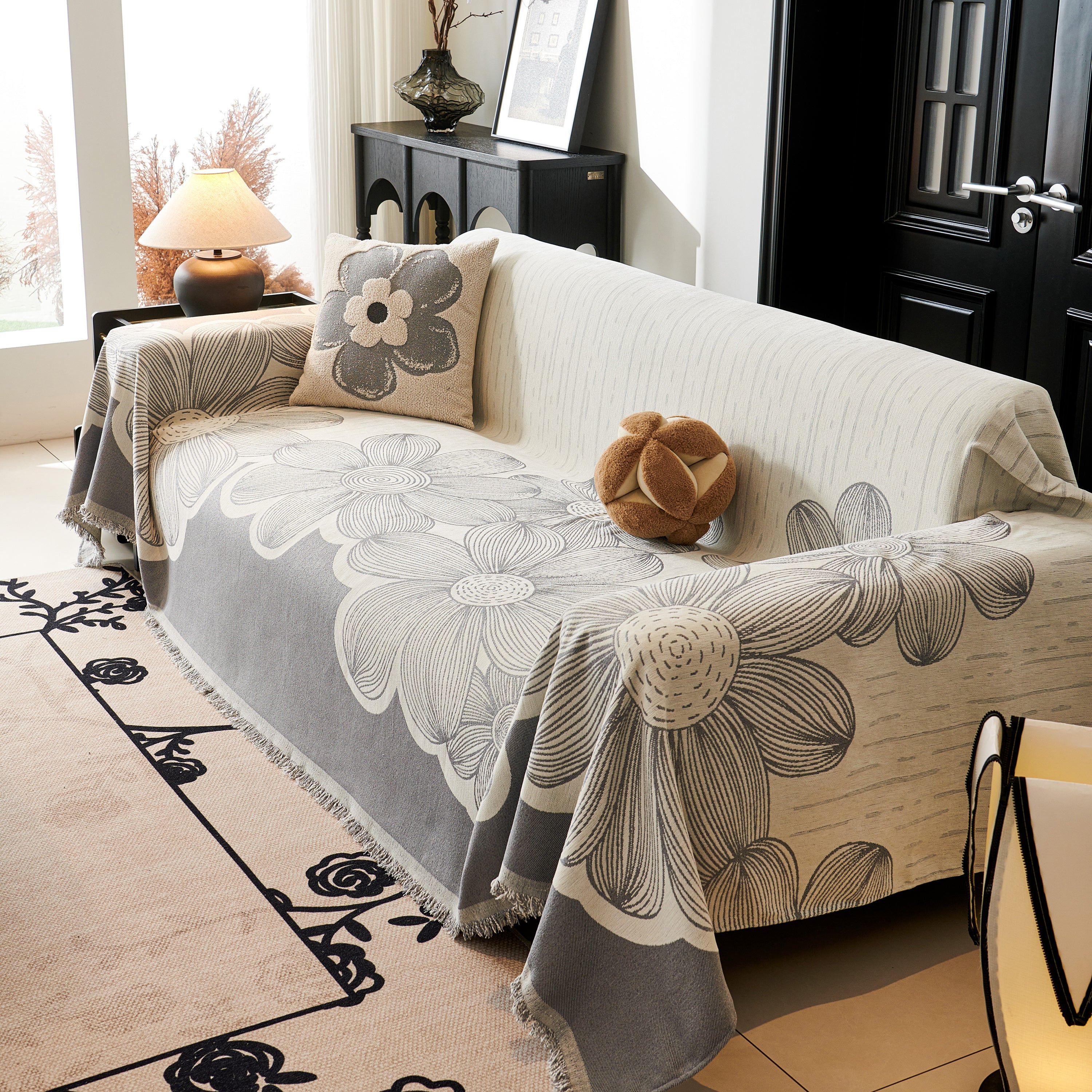 Floral Sofa Slipcovers Reversible Sofa Throw Covers with Tassels Pretty Furniture Covers for Sofas - Image 19