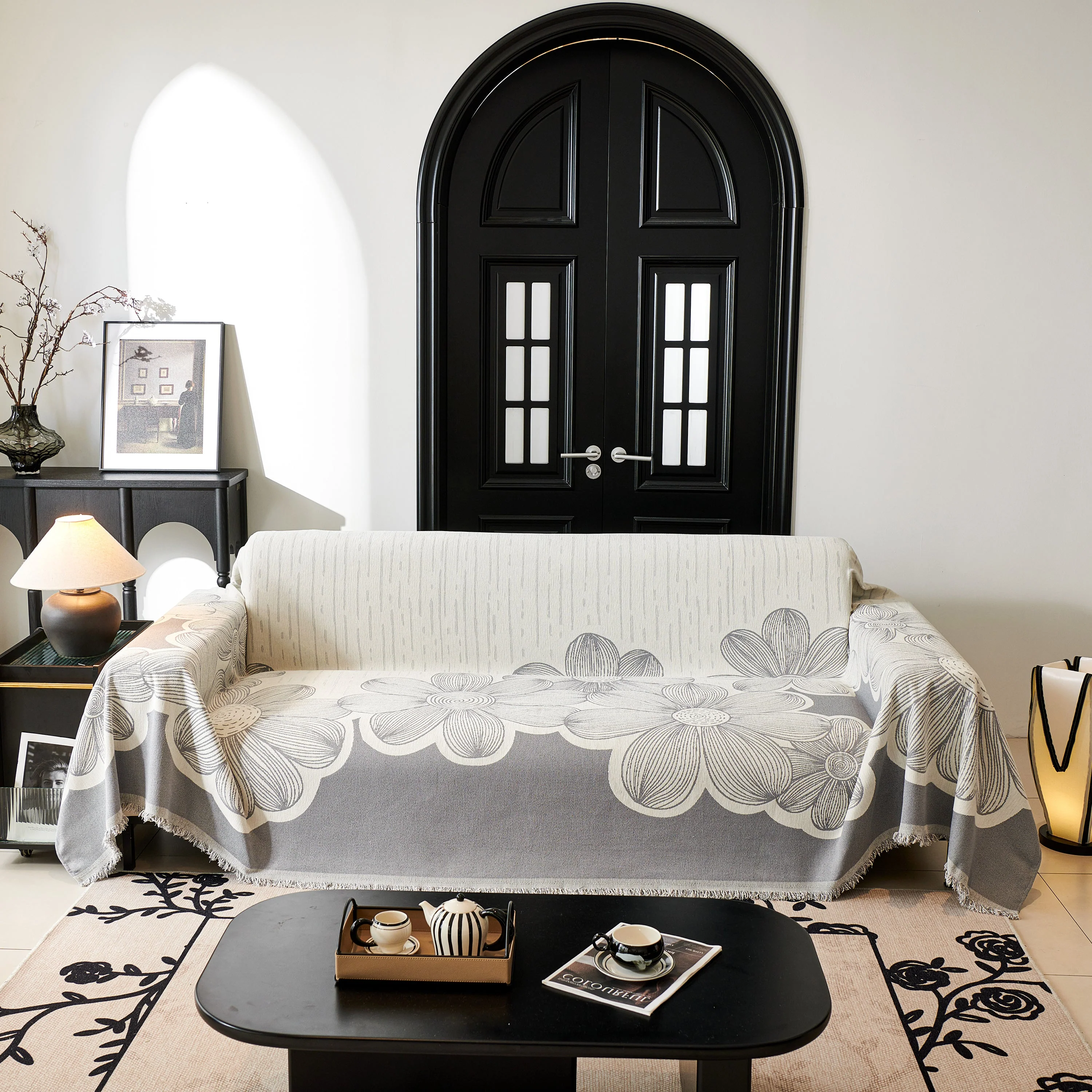 Floral Sofa Slipcovers Reversible Sofa Throw Covers with Tassels Pretty Furniture Covers for Sofas - Image 2