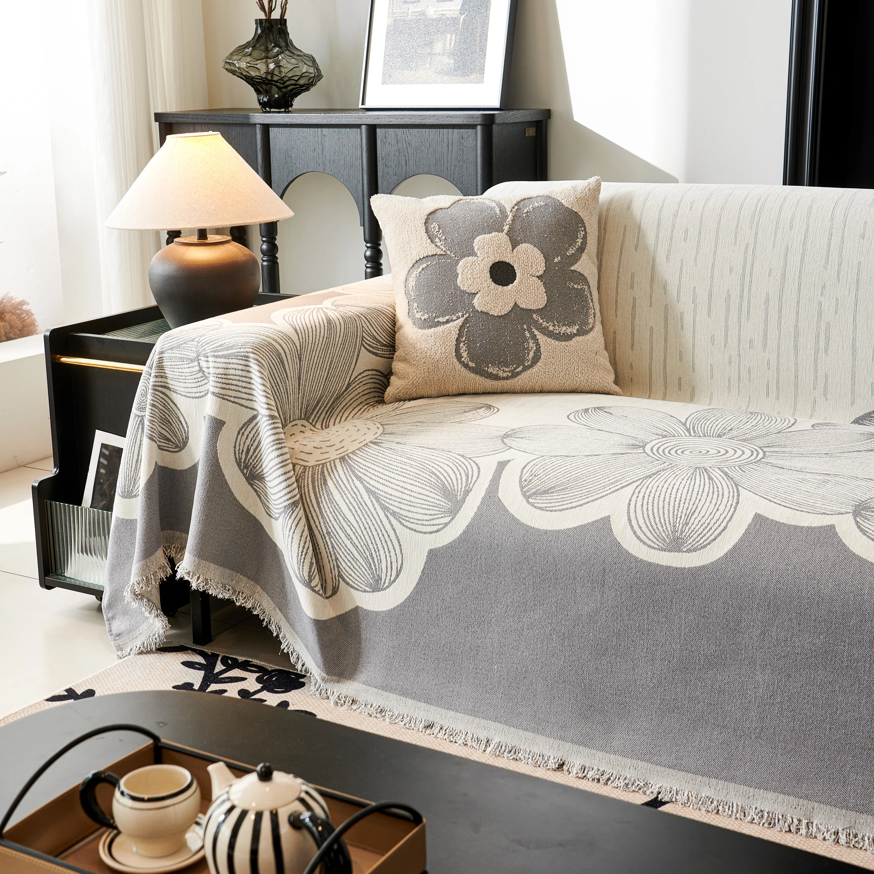 Floral Sofa Slipcovers Reversible Sofa Throw Covers with Tassels Pretty Furniture Covers for Sofas - Image 22