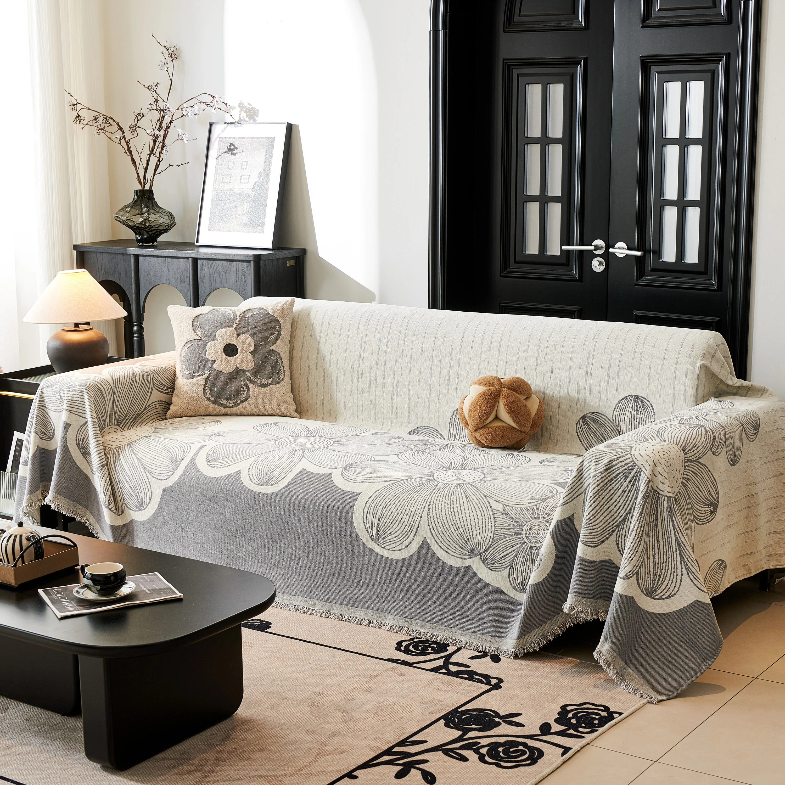 Floral Sofa Slipcovers Reversible Sofa Throw Covers with Tassels Pretty Furniture Covers for Sofas - Image 23