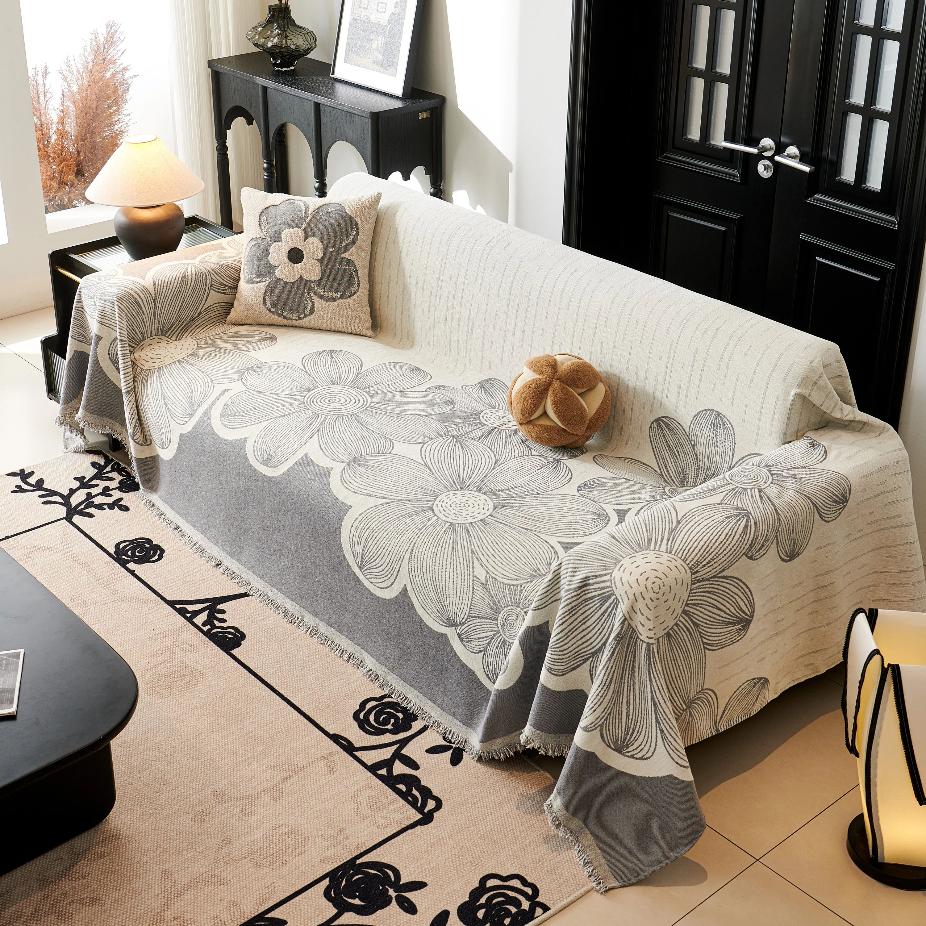 Floral Sofa Slipcovers Reversible Sofa Throw Covers with Tassels Pretty Furniture Covers for Sofas - Image 24