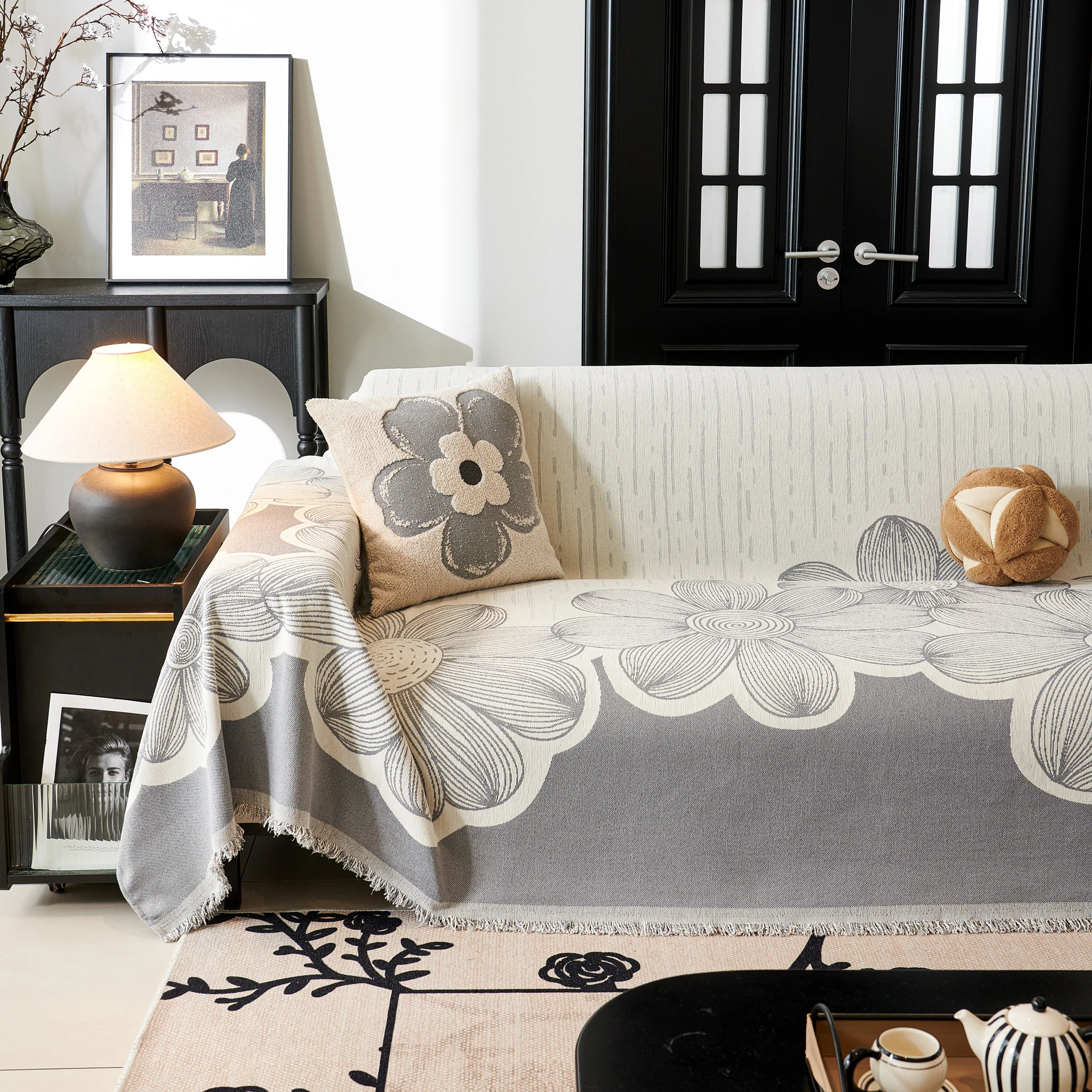 Floral Sofa Slipcovers Reversible Sofa Throw Covers with Tassels Pretty Furniture Covers for Sofas - Image 25