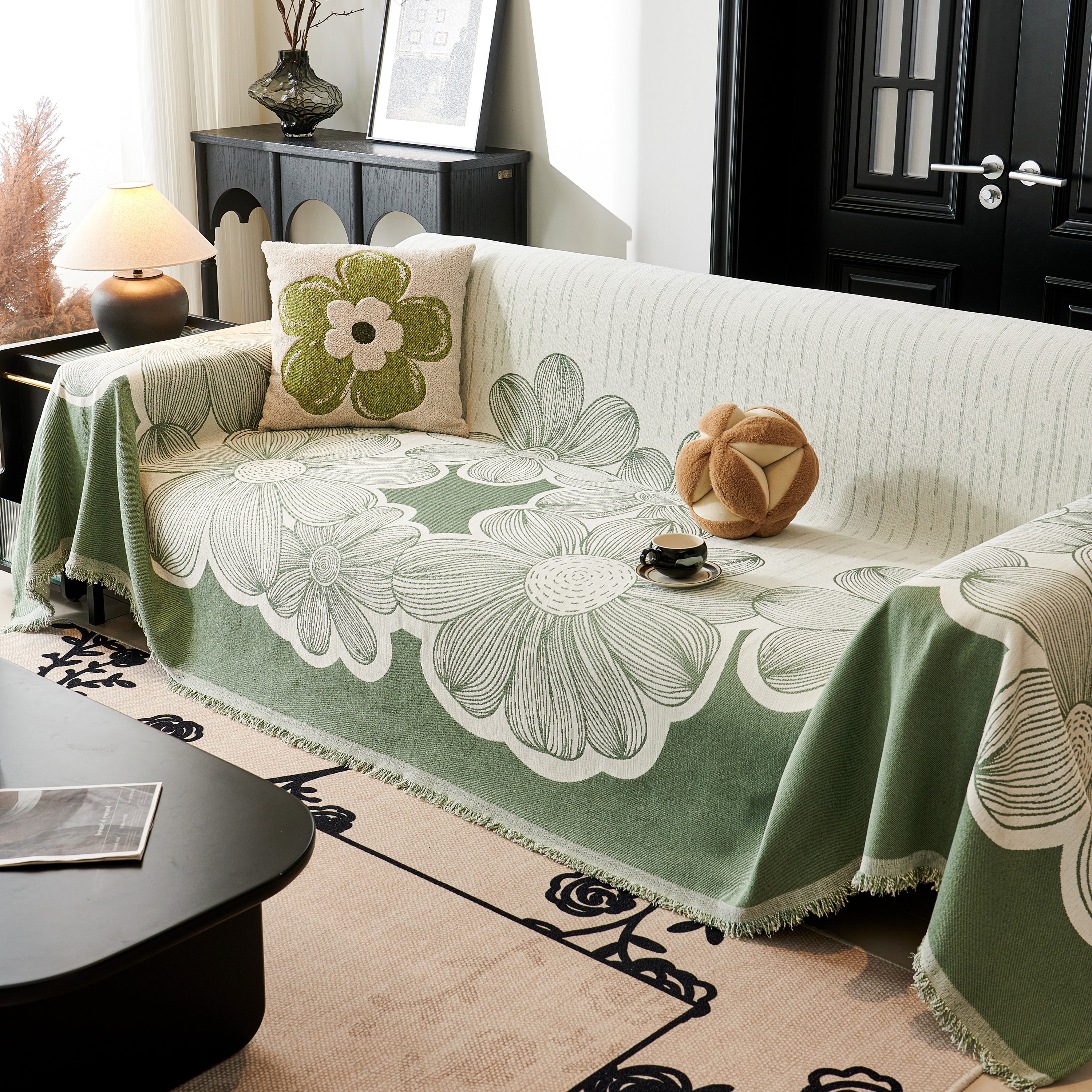 Floral Sofa Slipcovers Reversible Sofa Throw Covers with Tassels Pretty Furniture Covers for Sofas - Image 26