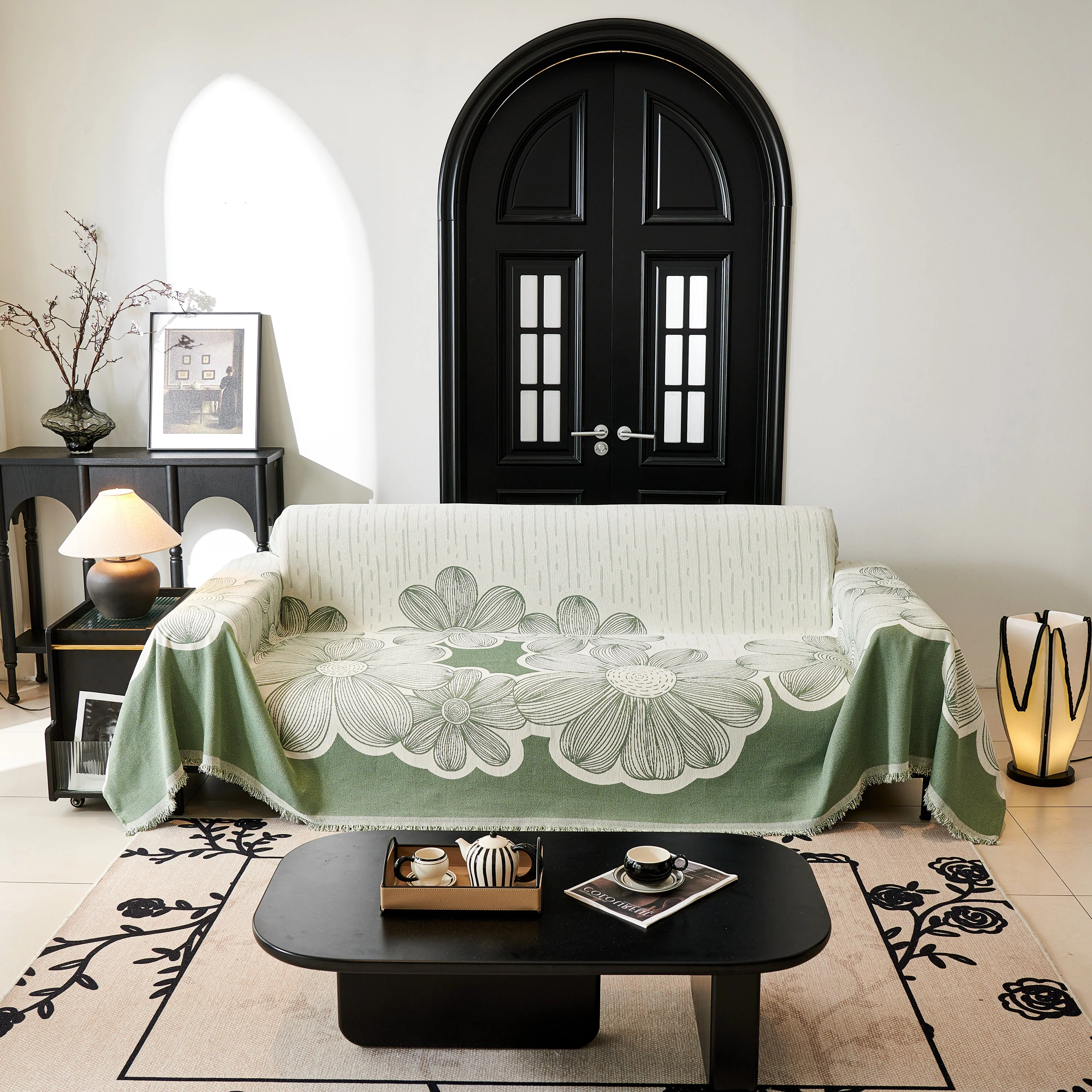 Floral Sofa Slipcovers Reversible Sofa Throw Covers with Tassels Pretty Furniture Covers for Sofas - Image 27