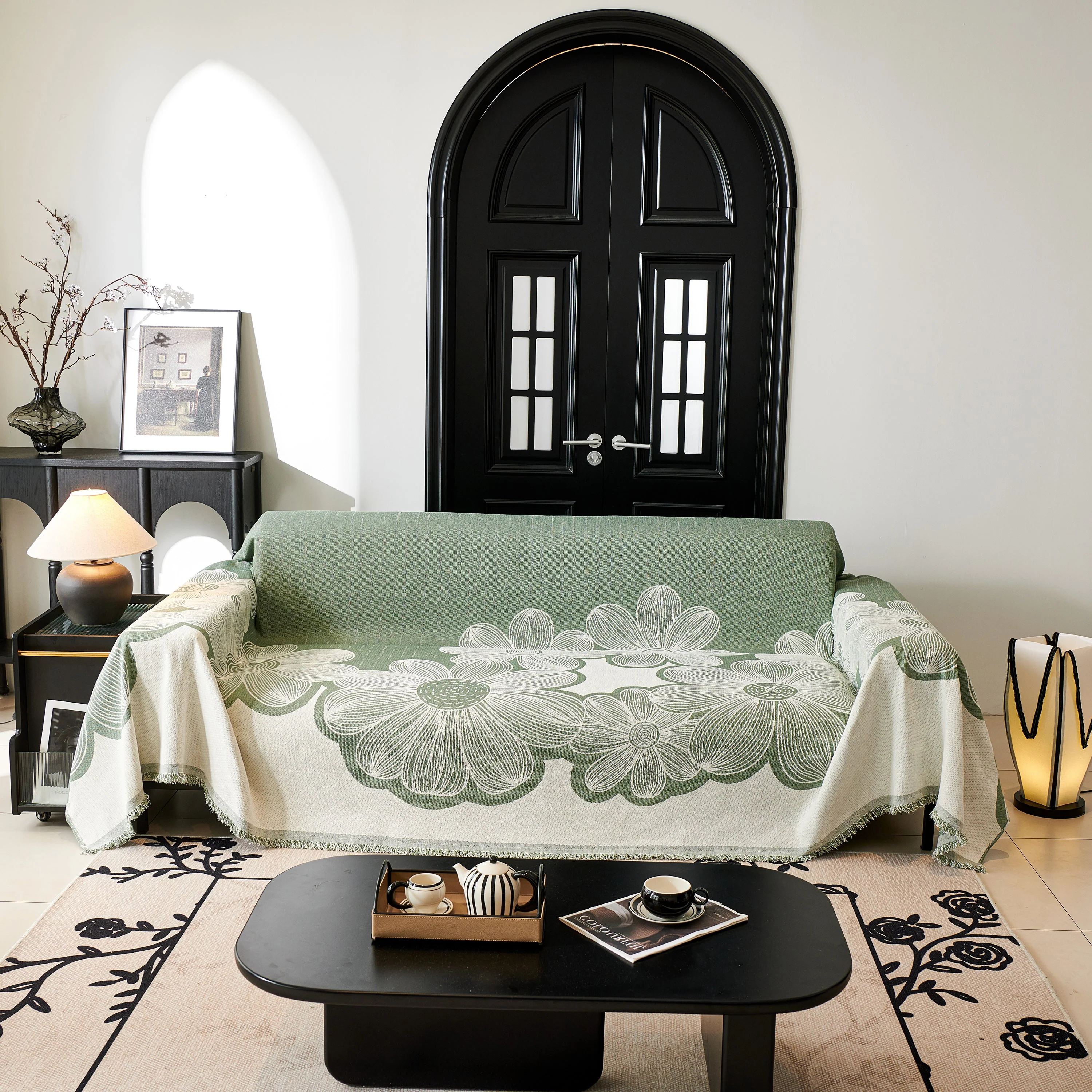 Floral Sofa Slipcovers Reversible Sofa Throw Covers with Tassels Pretty Furniture Covers for Sofas - Image 28